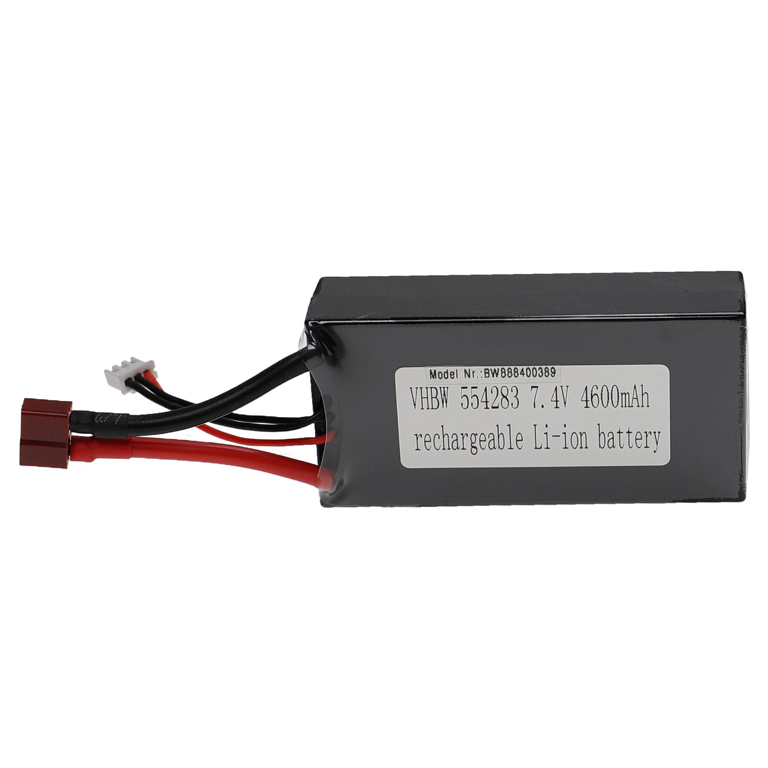 vhbw Akku 4600mAh kompatibel mit T-Stecker AWG16 Stecker für Modellbau | z.B. Racing Car, Helikopter, Flugzeug (4600mAh, 7,4V, Li-Polymer, 96 x 47