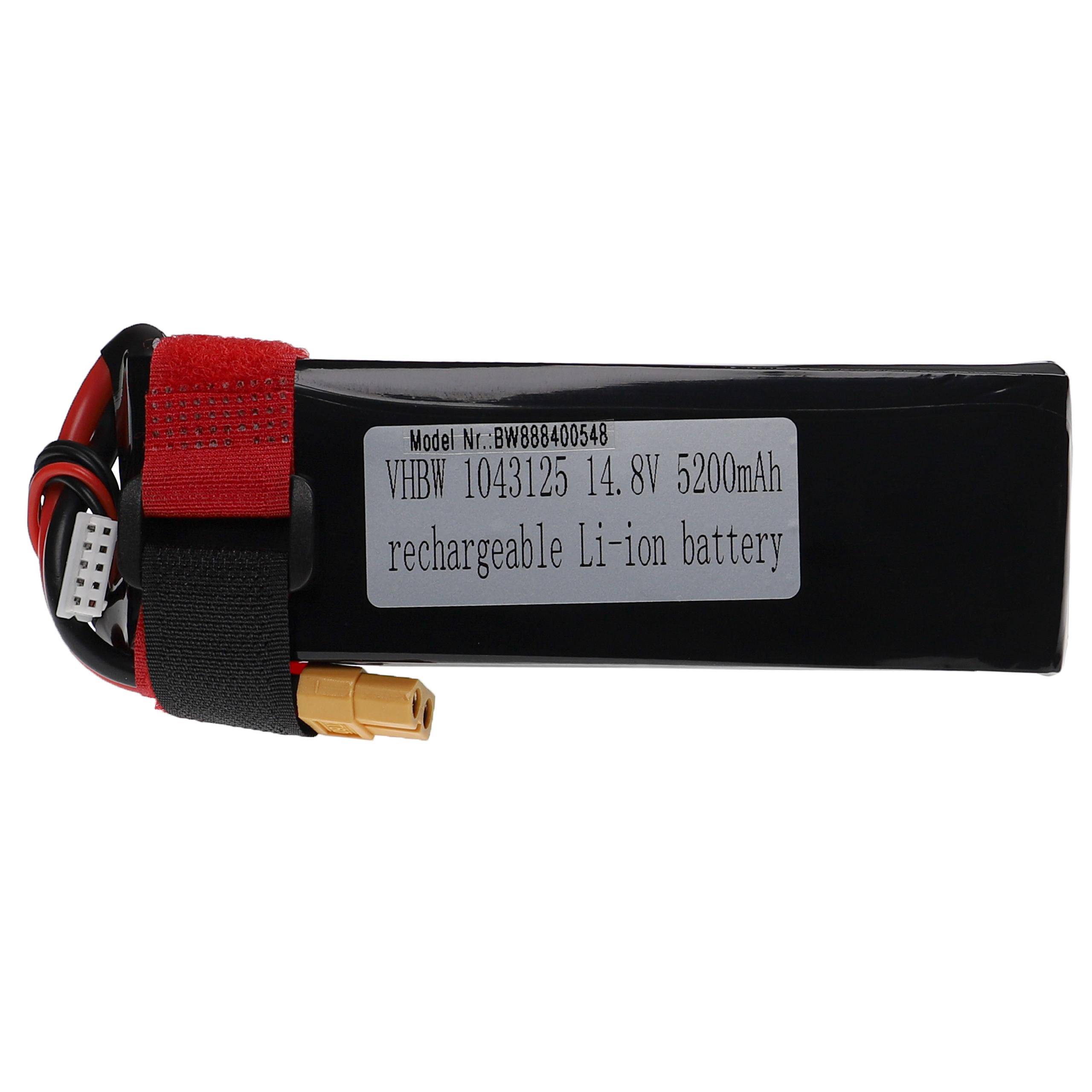 vhbw Akku kompatibel mit XT60 Stecker für Modellbau z.B. Racing Car, Helikopter, Flugzeug (5200mAh, 14,8V, Li-Polymer, 135 x 44,5 x 41,5 mm)