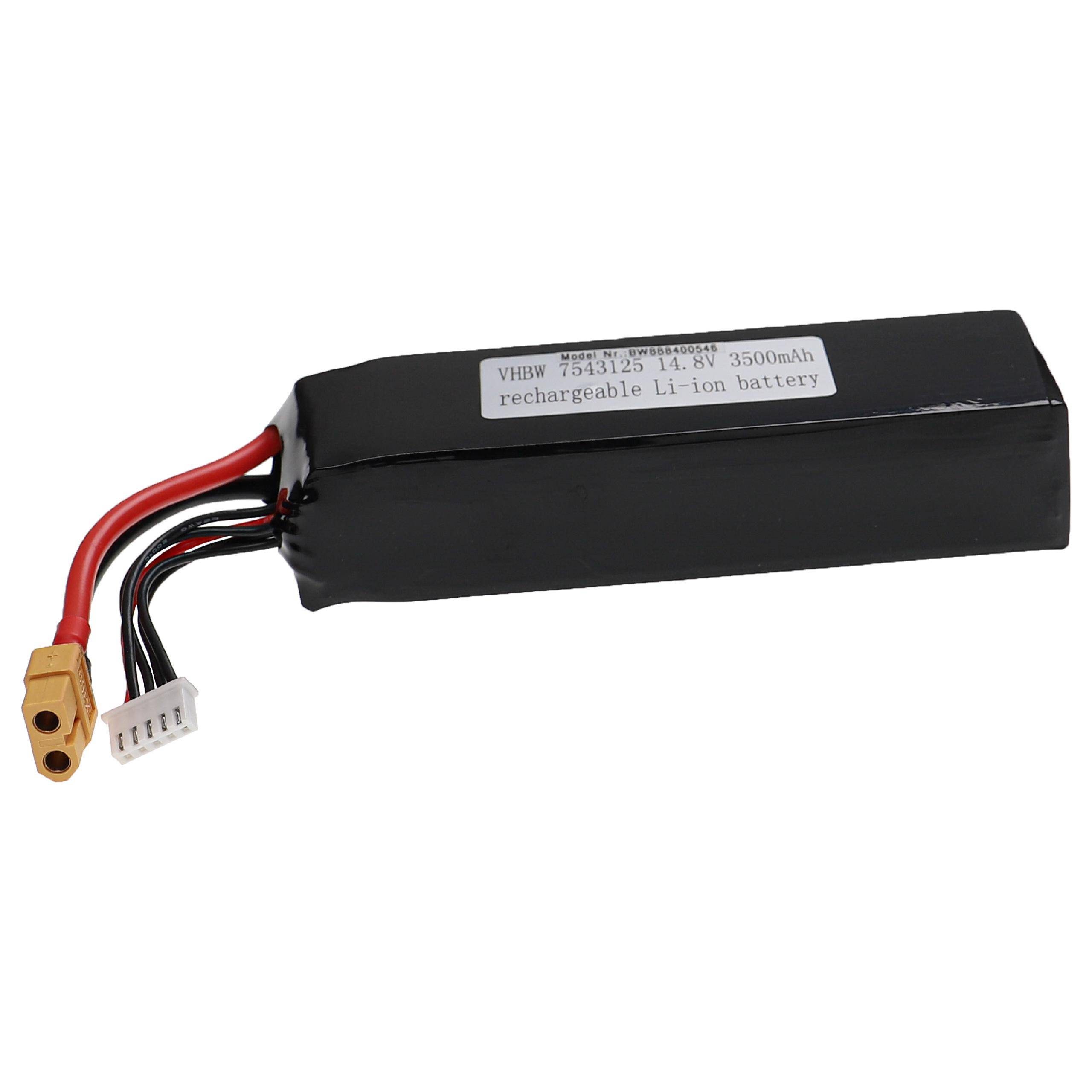 Schwarzes wiederaufladbares Li-Ionen-Batteriepaket mit roten und schwarzen Drähten und Steckverbindern, gekennzeichnet mit 14,8V 3500mAh.