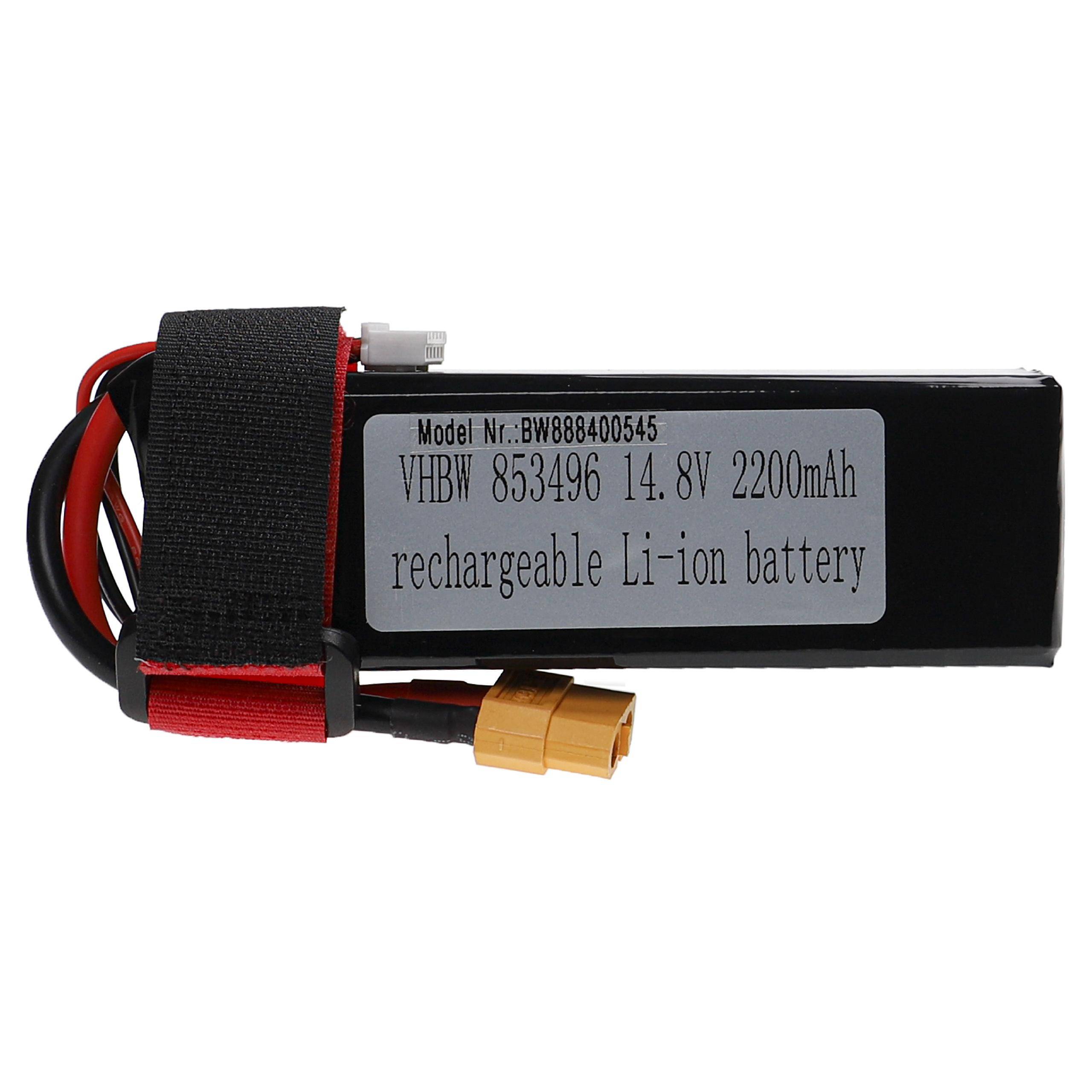 vhbw Akku kompatibel mit XT60 Stecker für Modellbau z.B. Racing Car | Helikopter, Flugzeug (2200mAh, 14,8V, Li-Polymer, 105 x 36 x 35 mm)
