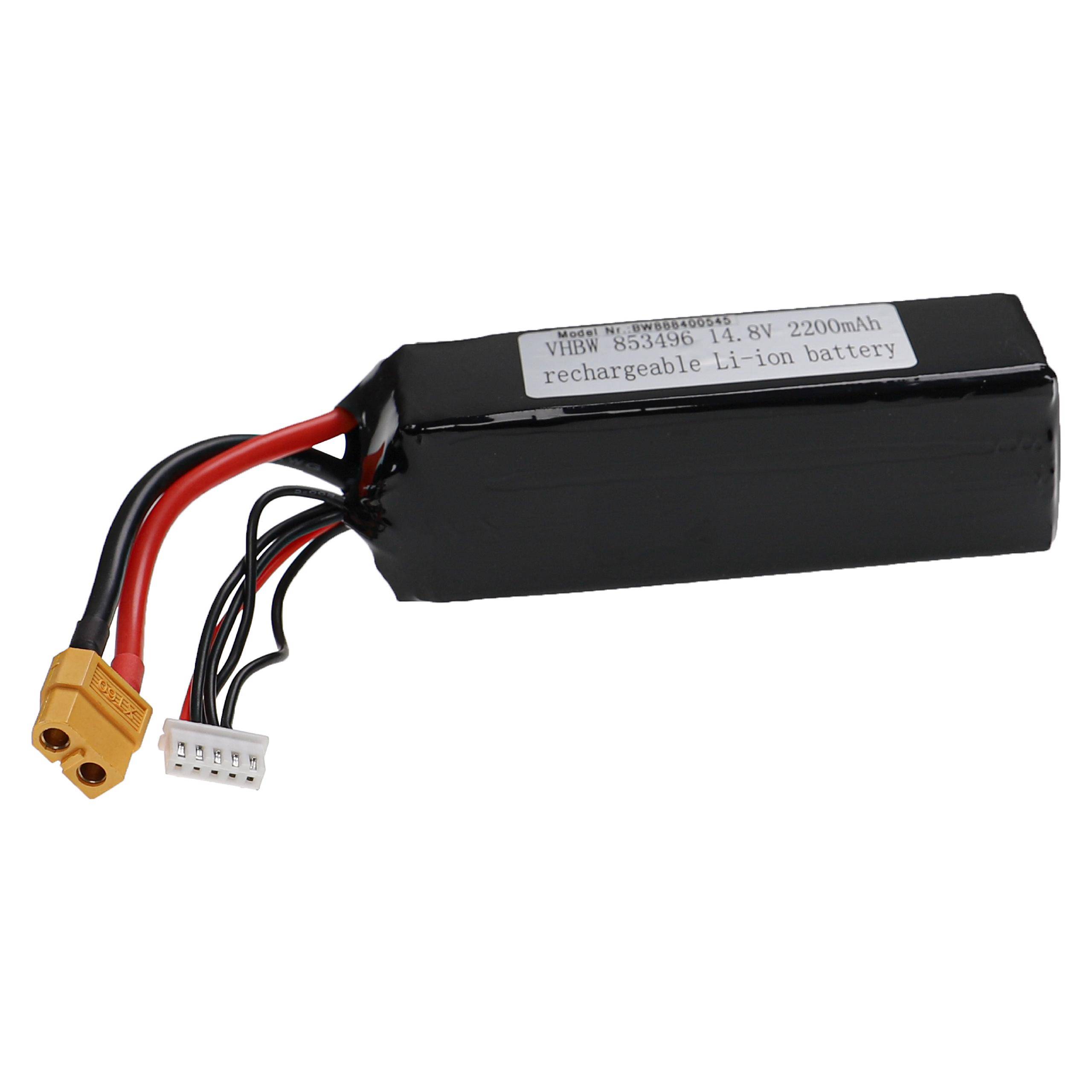 vhbw Akku kompatibel mit XT60 Stecker für Modellbau z.B. Racing Car | Helikopter, Flugzeug (2200mAh, 14,8V, Li-Polymer, 105 x 36 x 35 mm)