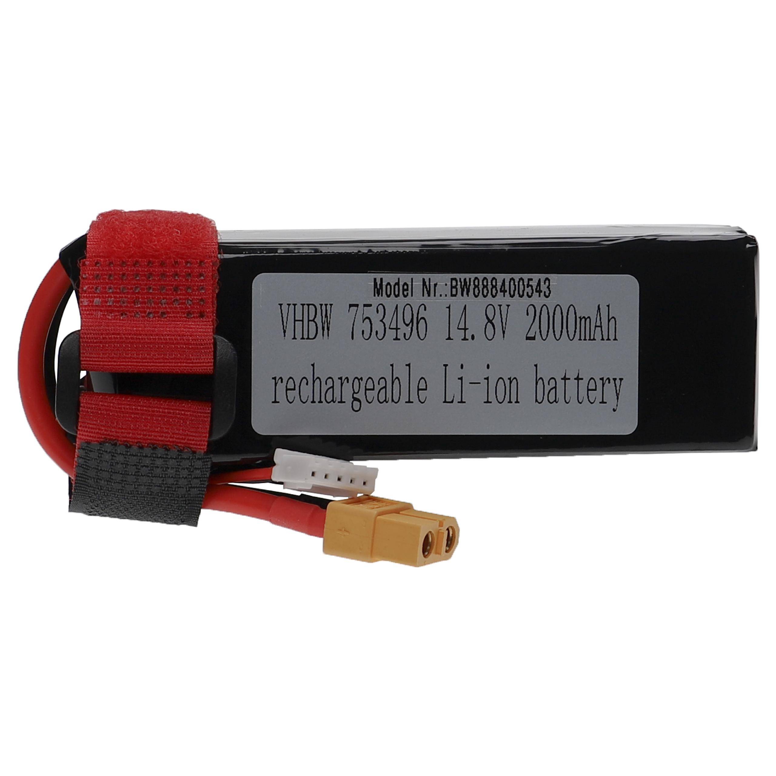 Schwarzes aufladbares Li-Ionen-Akkupaket mit der Bezeichnung „VHBW 753496 14,8V 2000mAh