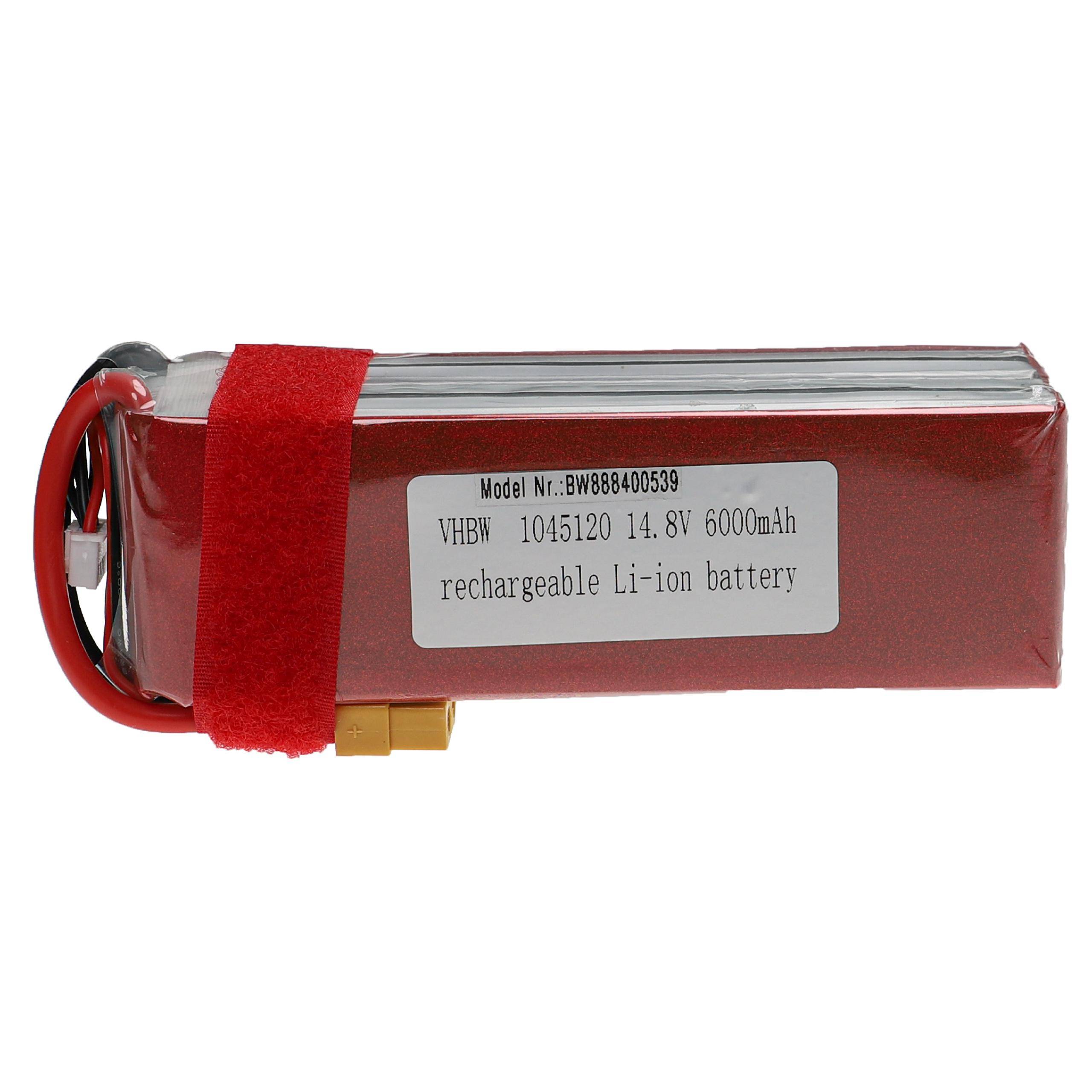 vhbw Akku kompatibel mit XT60 Stecker für Modellbau z.B. Racing Car | Helikopter, Flugzeug (6000mAh, 14,8V, Li-Polymer, 125 x 47 x 43 mm)