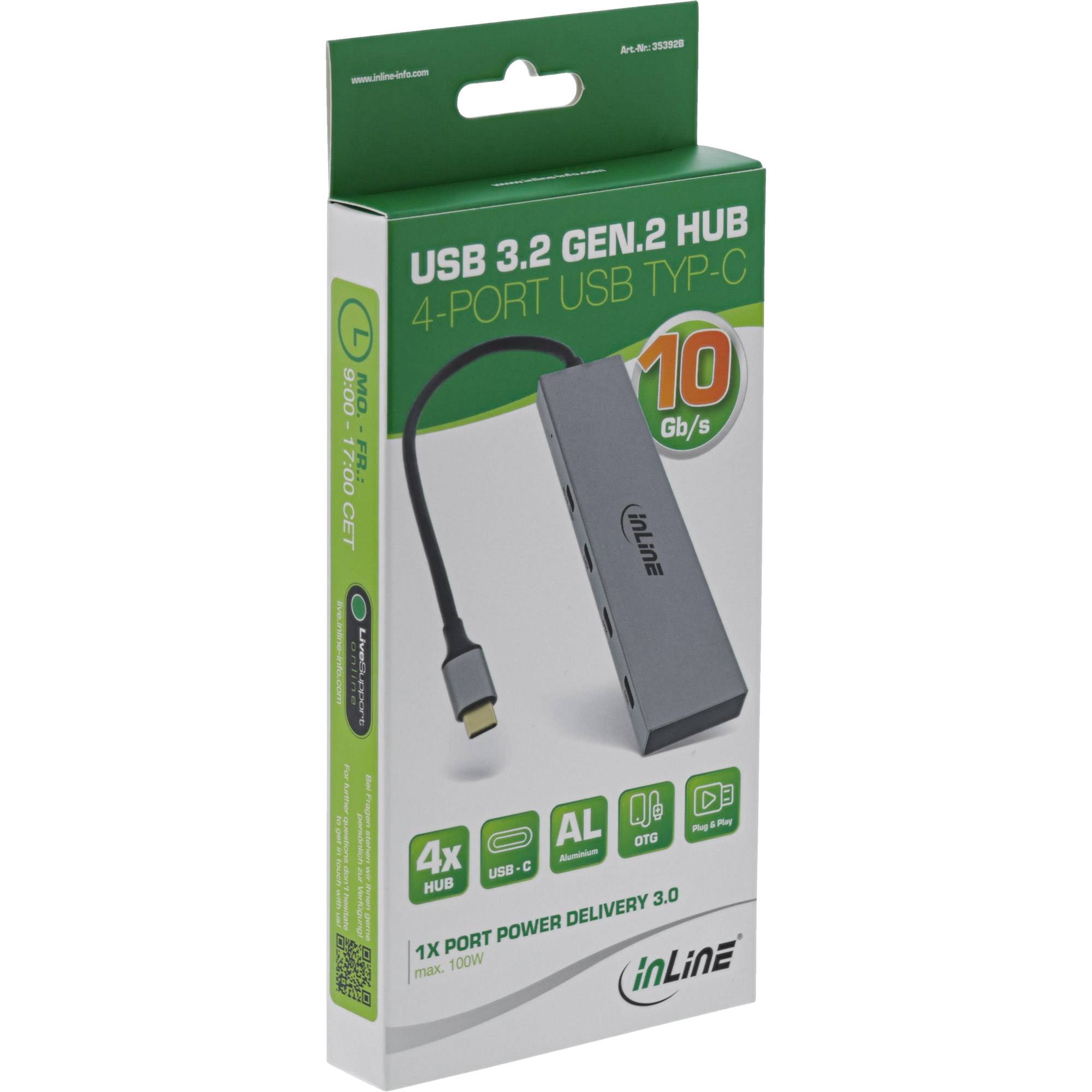 INLINE - USB 3.2 Gen.2 Hub (10Gb/s) - 4 Port USB-C - OTG - Aluminiumgehäuse