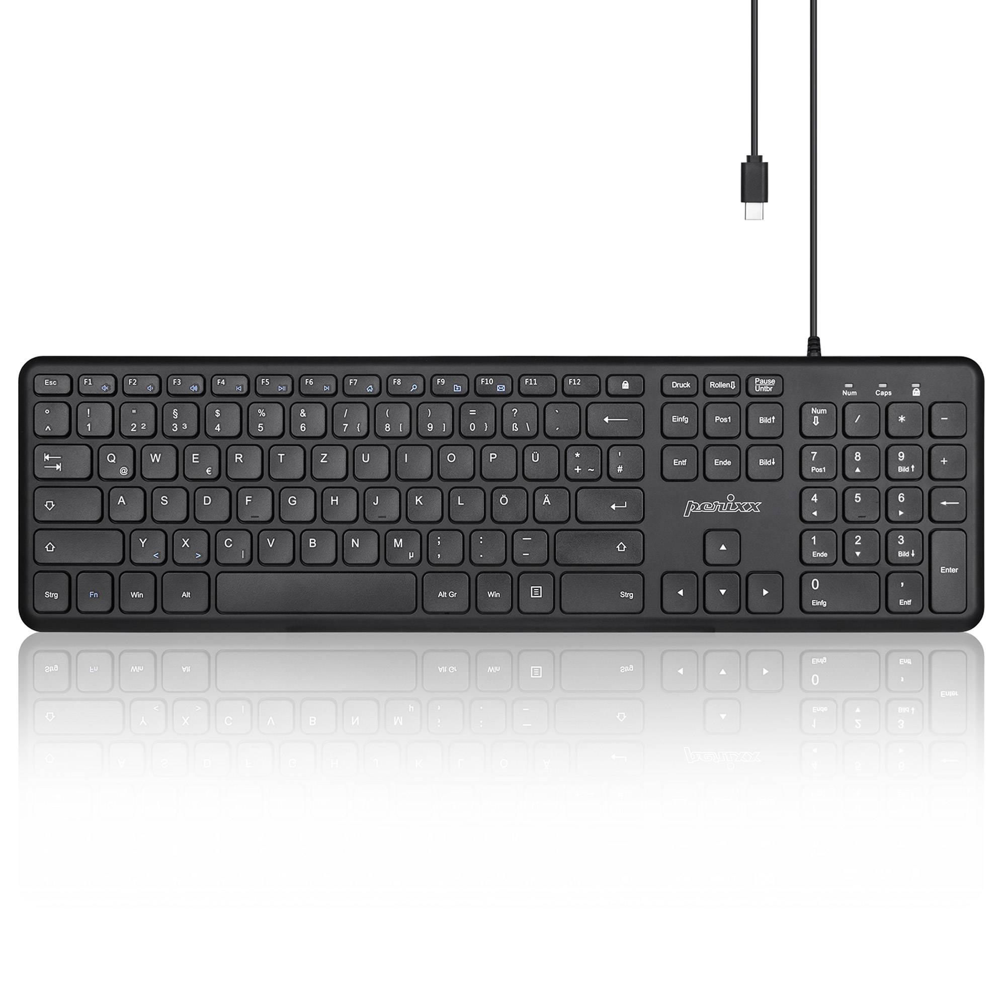 PERIXX - PERIBOARD-210 C DE kabelgebunden leise Tasten schwarz PERIBOARD 210 C B - USB Typ C - Multimedia-Tasten