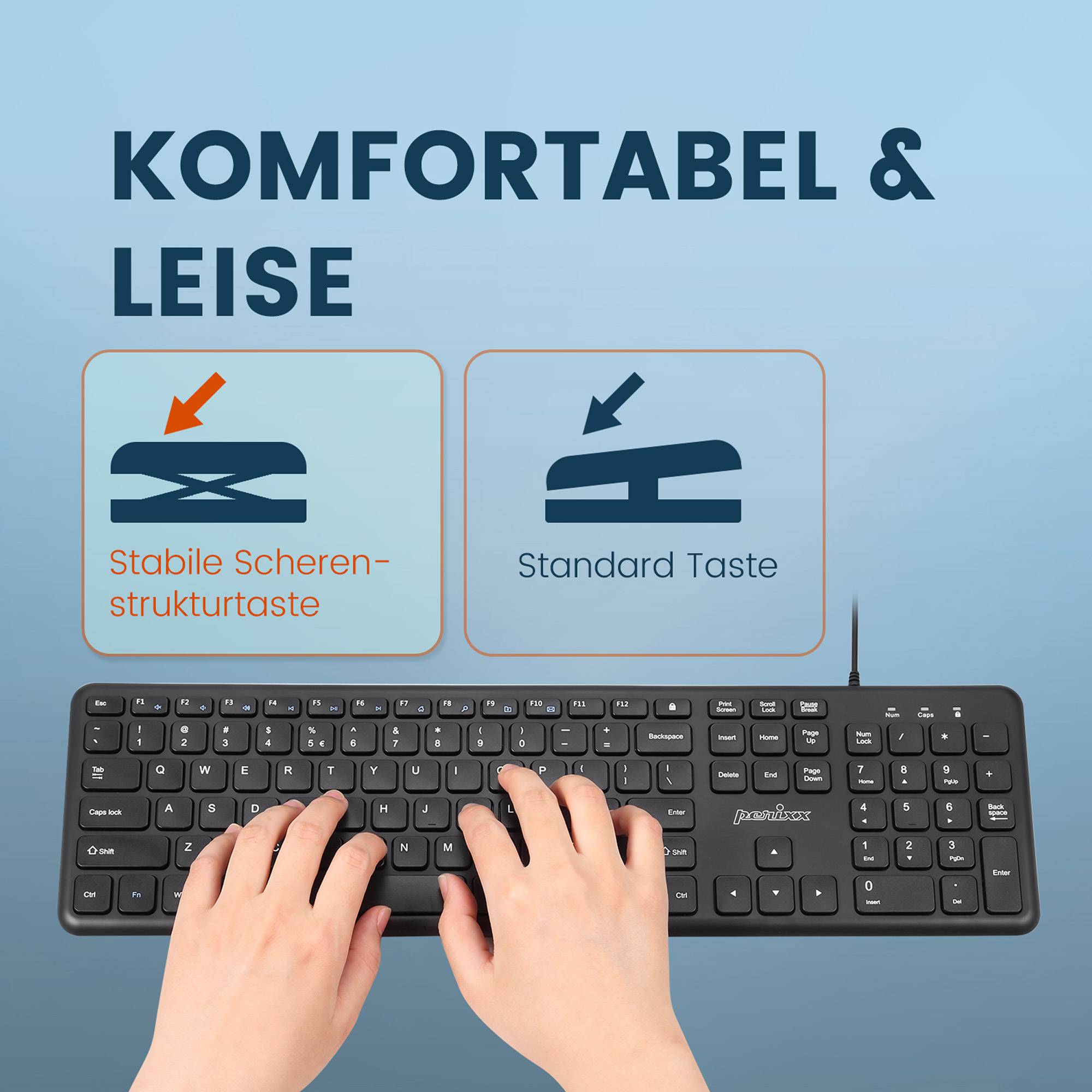 PERIXX - PERIBOARD-210 C DE kabelgebunden leise Tasten schwarz PERIBOARD 210 C B - USB Typ C - Multimedia-Tasten