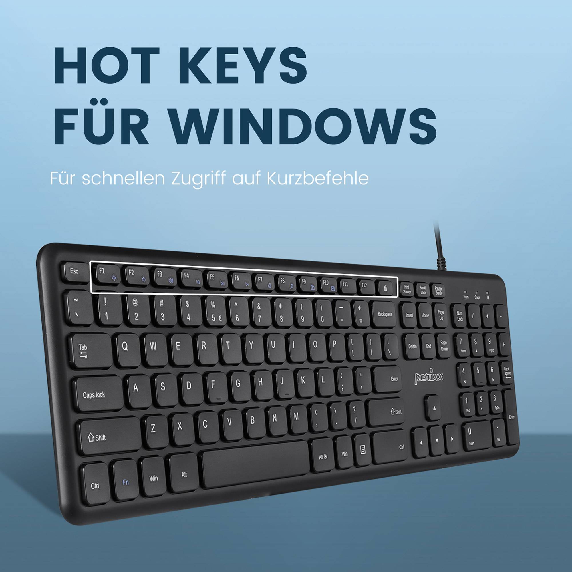 PERIXX - PERIBOARD-210 C DE kabelgebunden leise Tasten schwarz PERIBOARD 210 C B - USB Typ C - Multimedia-Tasten