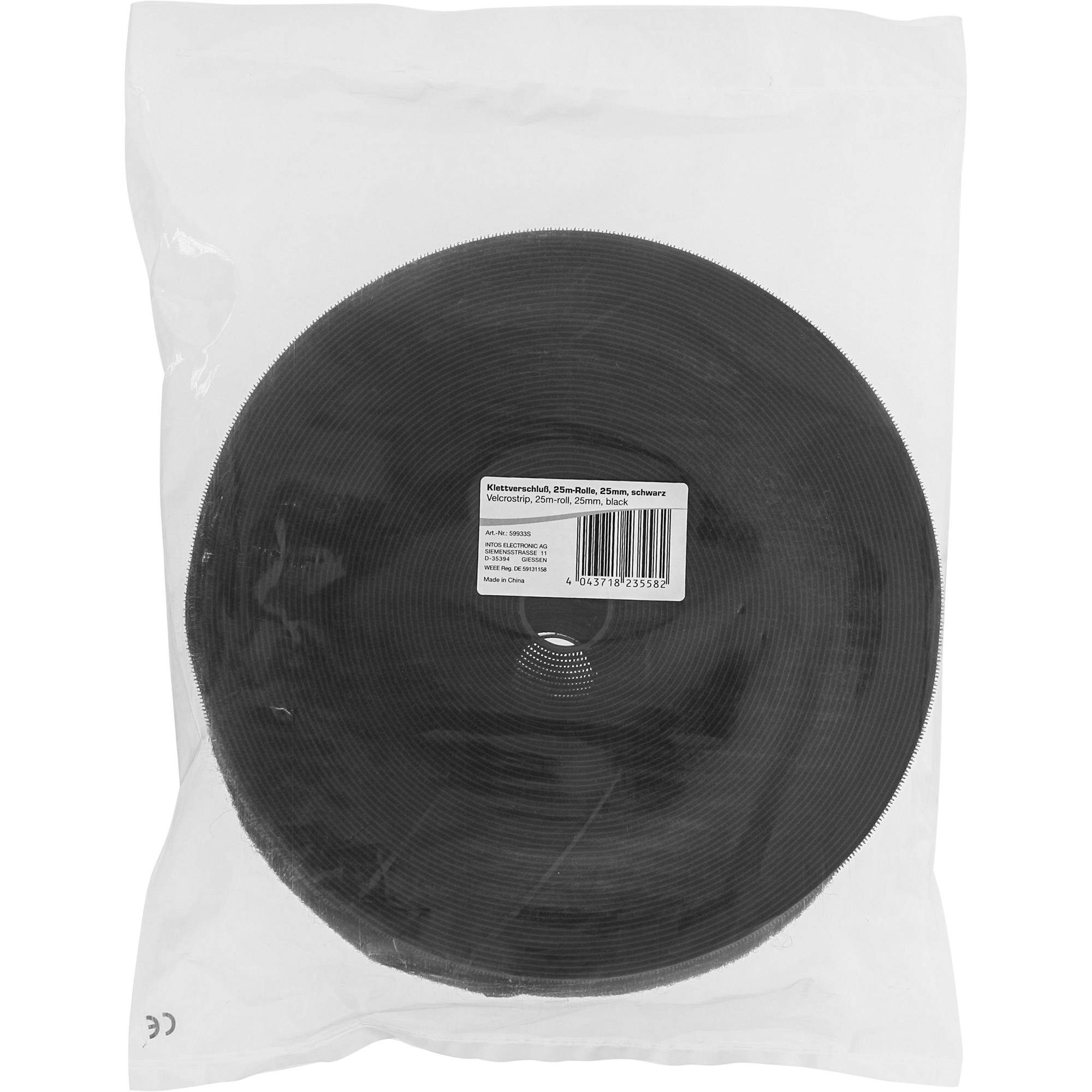 InLine® Klettband, selbstklebend, Haken-/Flauschband, 25mm x 25m, schwarz