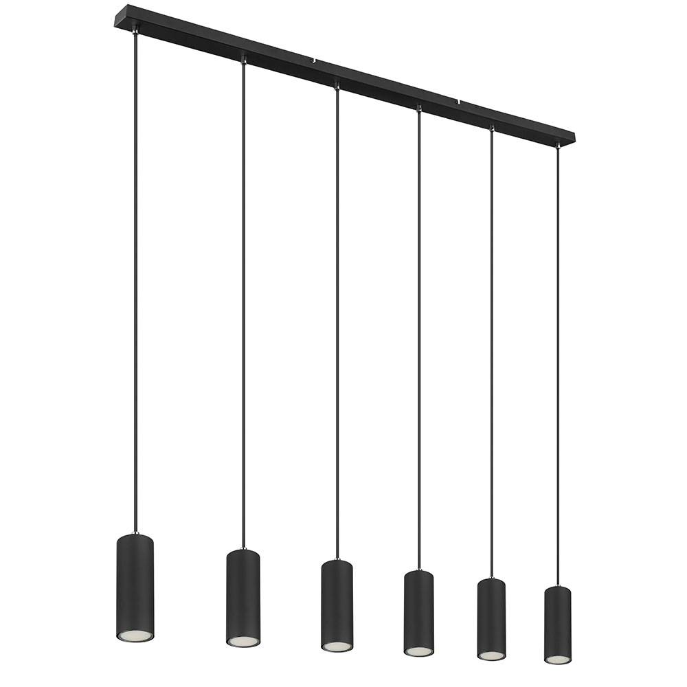 Hängelampe Pendelleuchte schwarz 6 flammig schwarz Metall Esszimmerlampe hängend, Höhenverstellbar, schwarz Metall, 6x GU10 Fassungen, LxBxH 115x6x