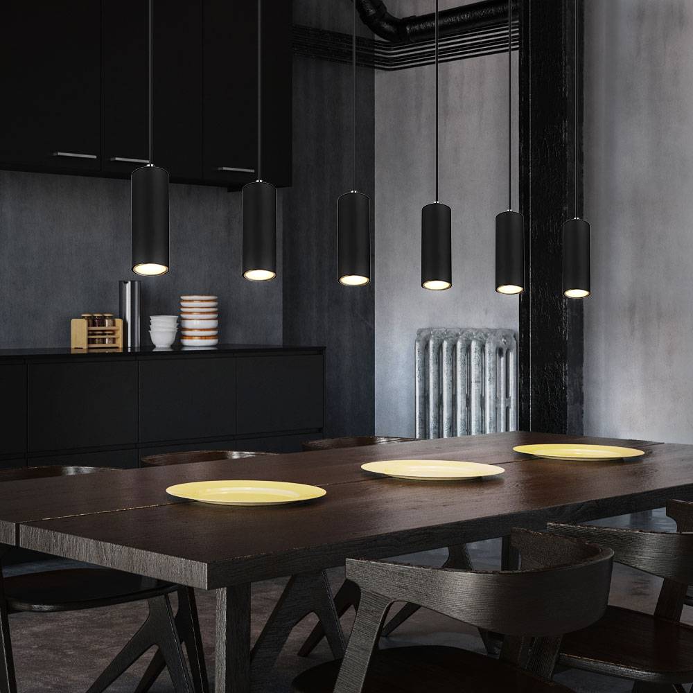 Pendelleuchte schwarz 6 flammig Hängelampe schwarz Metall Esszimmerlampe hängend, Höhenverstellbar, schwarz Metall, 6x GU10 Fassungen, LxBxH 115x6x