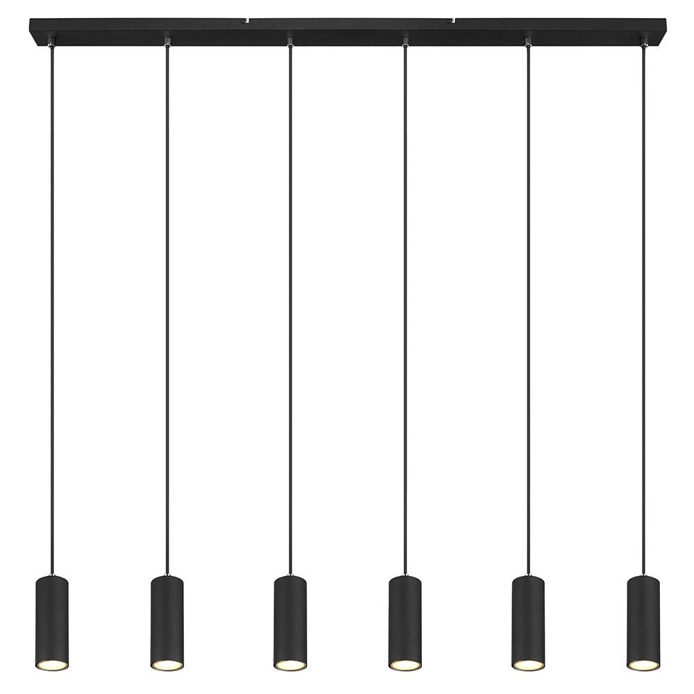 Pendelleuchte schwarz 6 flammig Hängelampe schwarz Metall Esszimmerlampe hängend, Höhenverstellbar, schwarz Metall, 6x GU10 Fassungen, LxBxH 115x6x