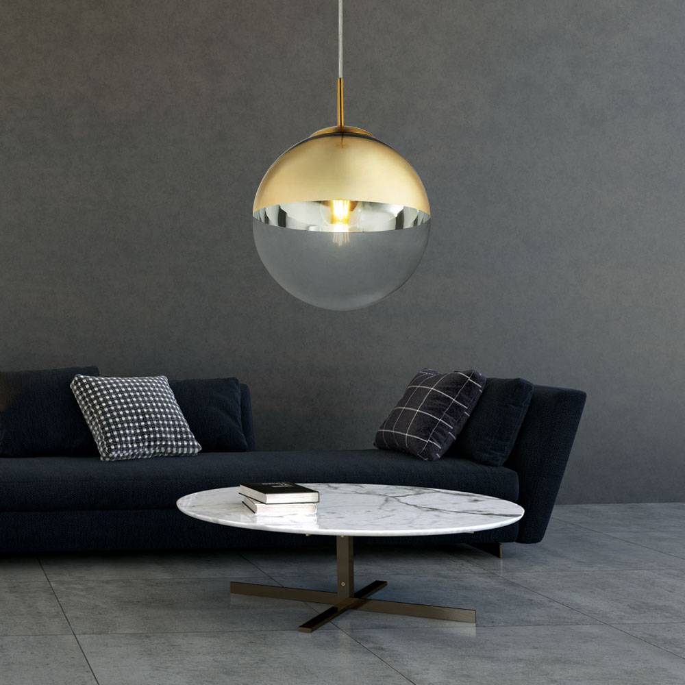 Pendelleuchte Glaskugel Esstischlampe Hängelampe Wohnzimmer, gold, 1x E27, DxH 25x120 cm