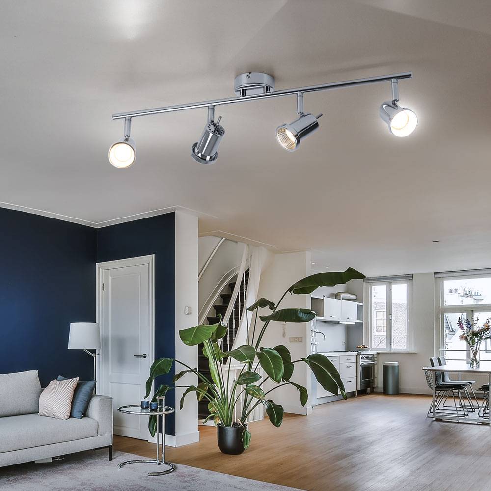 Spotleiste 4 Strahler Deckenlampe LED Deckenleuchte 4 Flammig schwenkbar, Chrom, 4x 5W 400Lm 3000K, LxH 63x14 cm