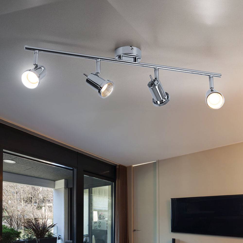 LED Deckenleuchte 4 Flammig Spotleiste 4 Strahler Deckenlampe schwenkbar, Chrom, 4x 5W 400Lm warmweiß, LxBxH 63x8x14 cm