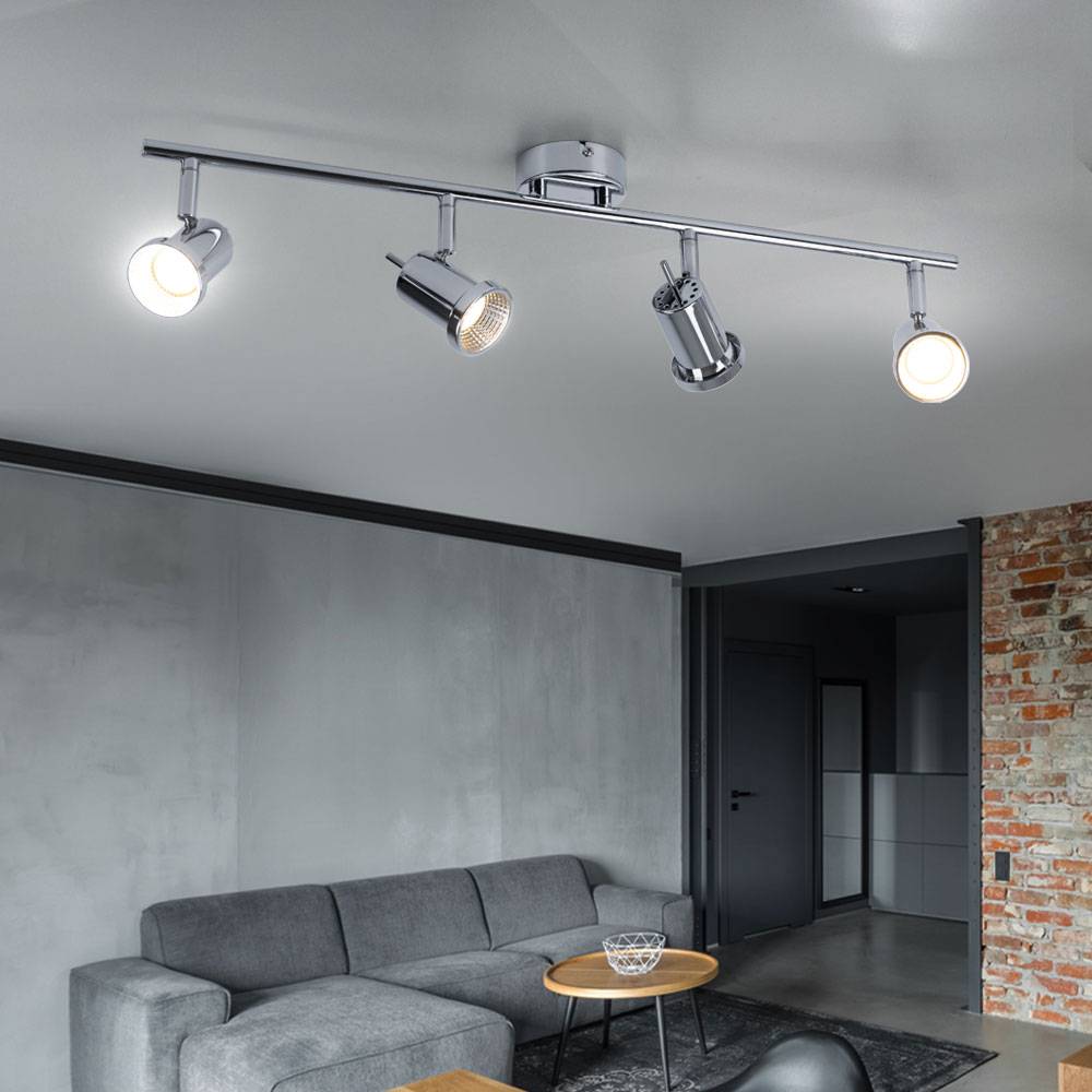 Spotleiste 4 Strahler Deckenlampe LED Deckenleuchte 4 Flammig schwenkbar, Chrom, 4x 5W 400Lm 3000K, LxH 63x14 cm