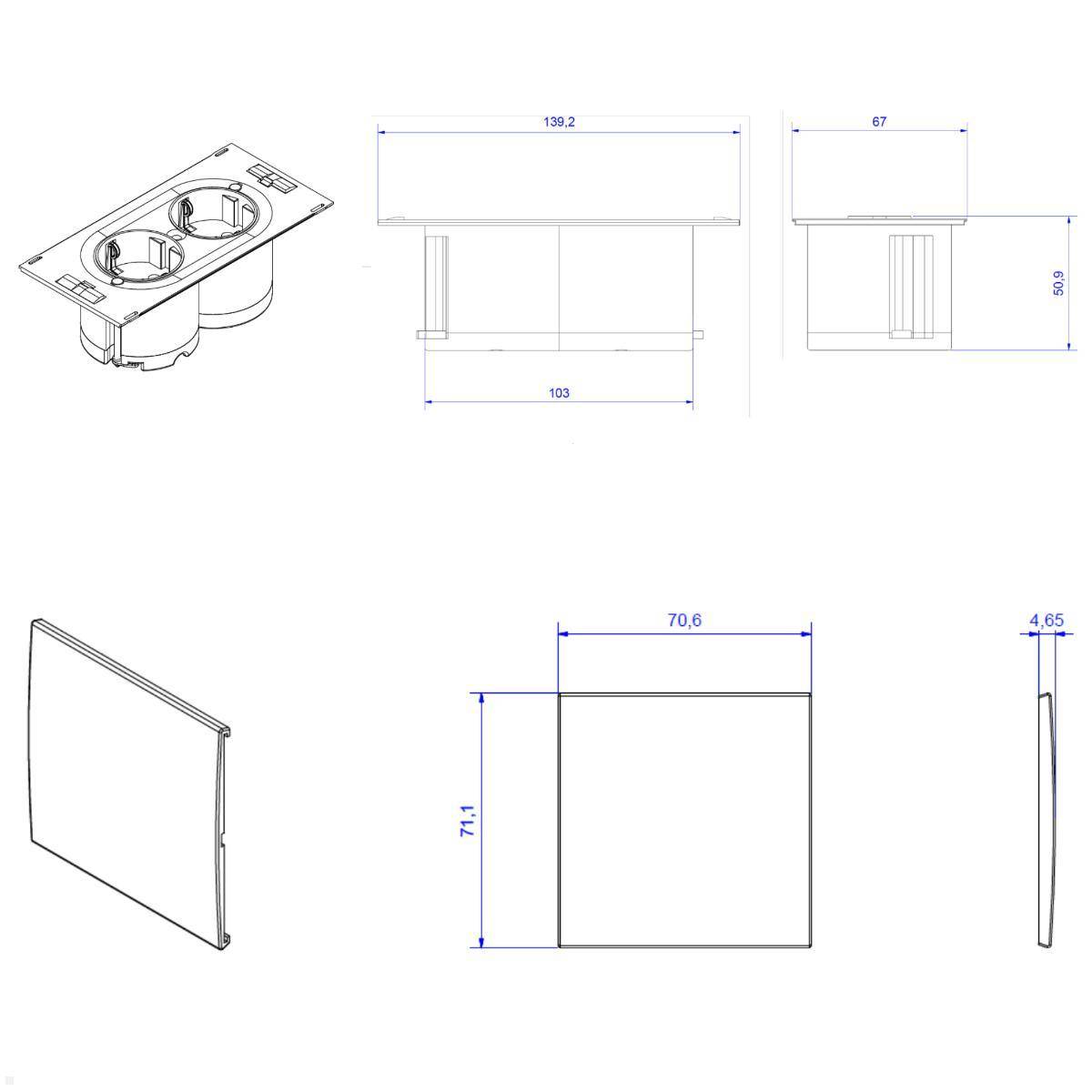 Bachmann DUE 2-fach Steckdose mit GST18 Zuleitung, Deckel schwarz (929.010DB)