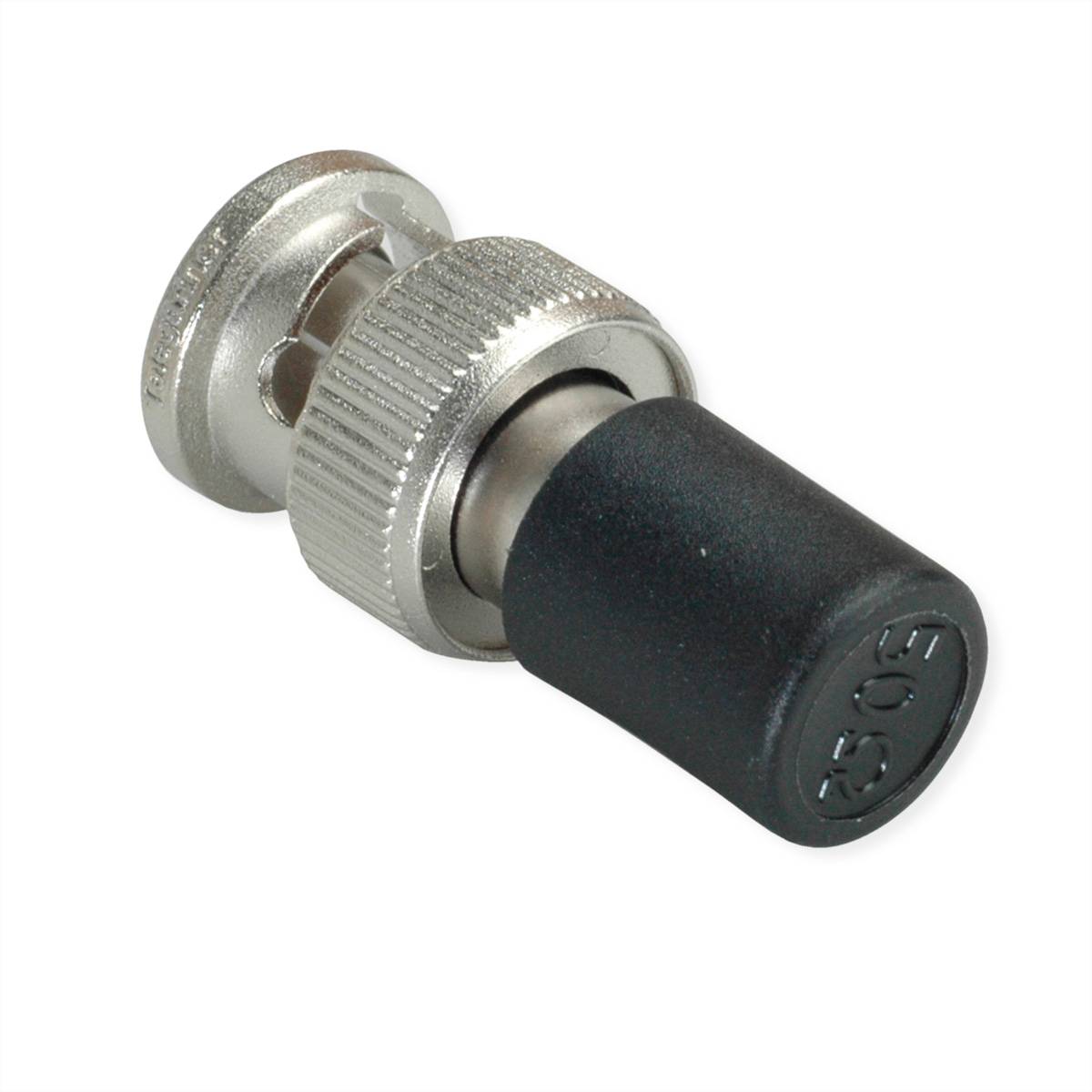 Ein silberner Metalladapter mit schwarzer Gummikappe, beschriftet mit „90S