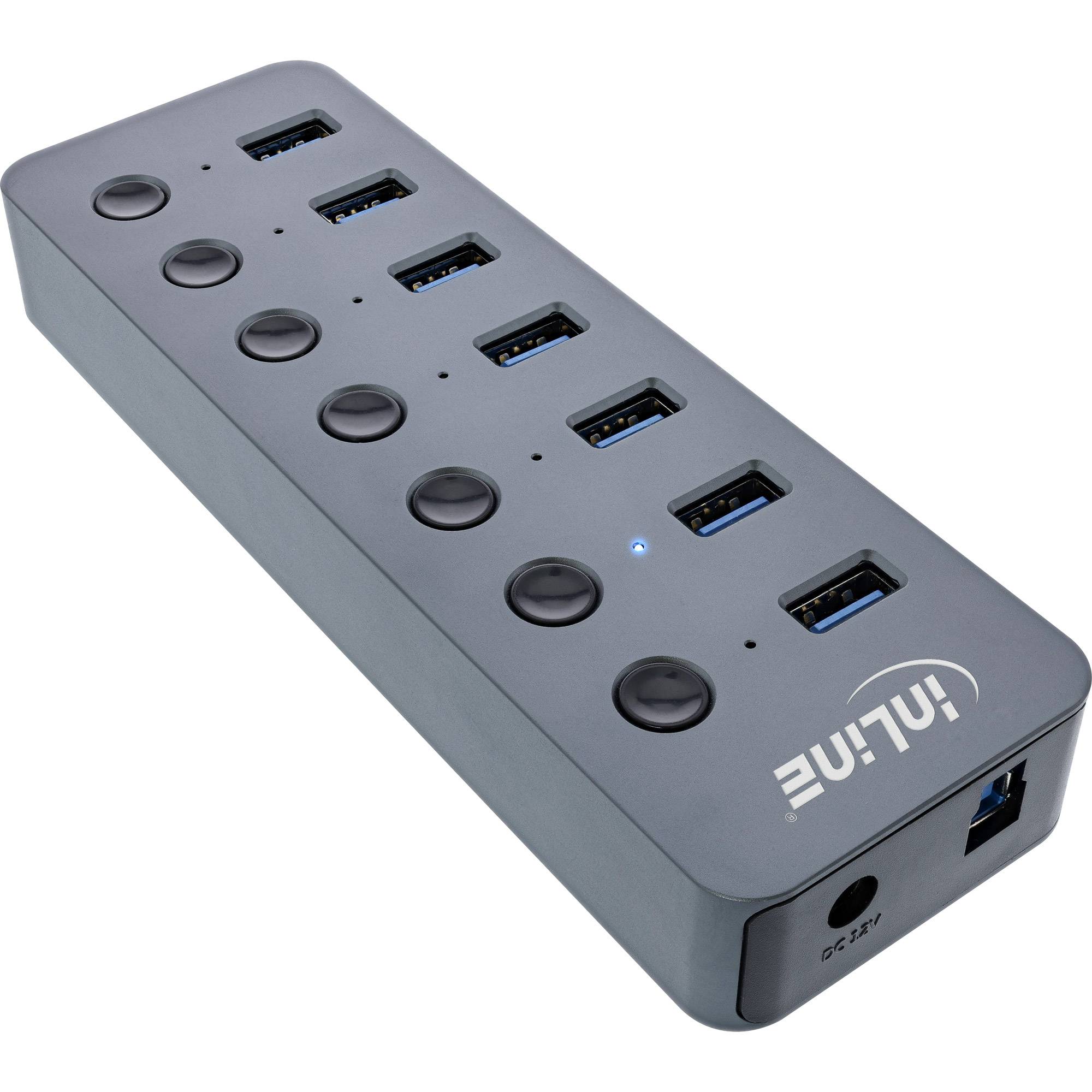 InLine® USB 3.2 Gen.1, 7-Port, mit Schalter, Aluminium, grau, mit Netzteil