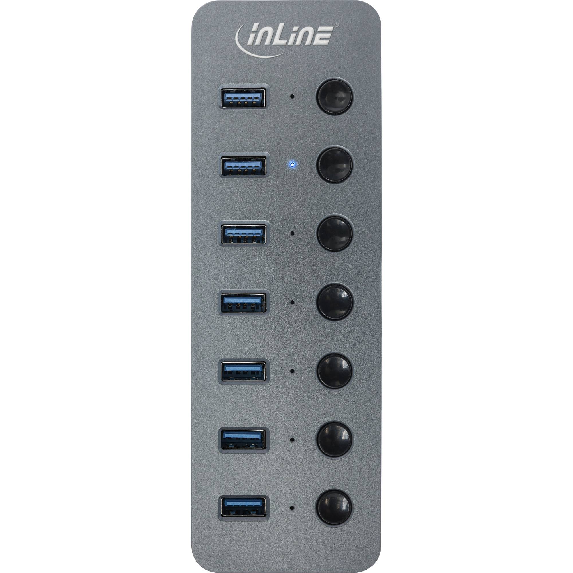 InLine® USB 3.2 Gen.1, 7-Port, mit Schalter, Aluminium, grau, mit Netzteil