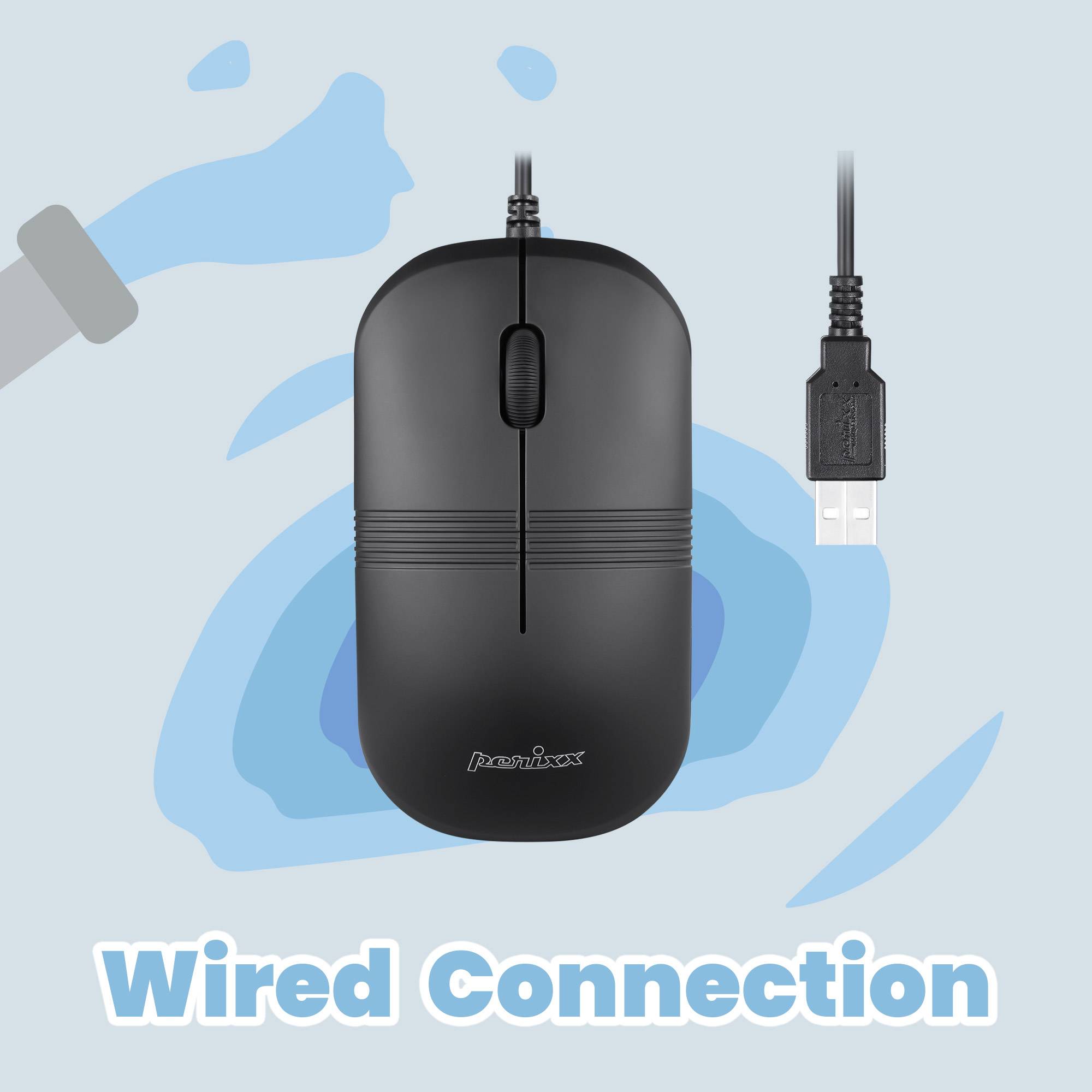 Perixx 11419, rechts, Optisch, USB Typ-A, 1600 DPI, Schwarz