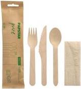 PAPSTAR Besteck-Set ''pure'', aus Birkenholz, 4-teilig Set bestehend aus Gabel, Messer, Löffel & Serviette,