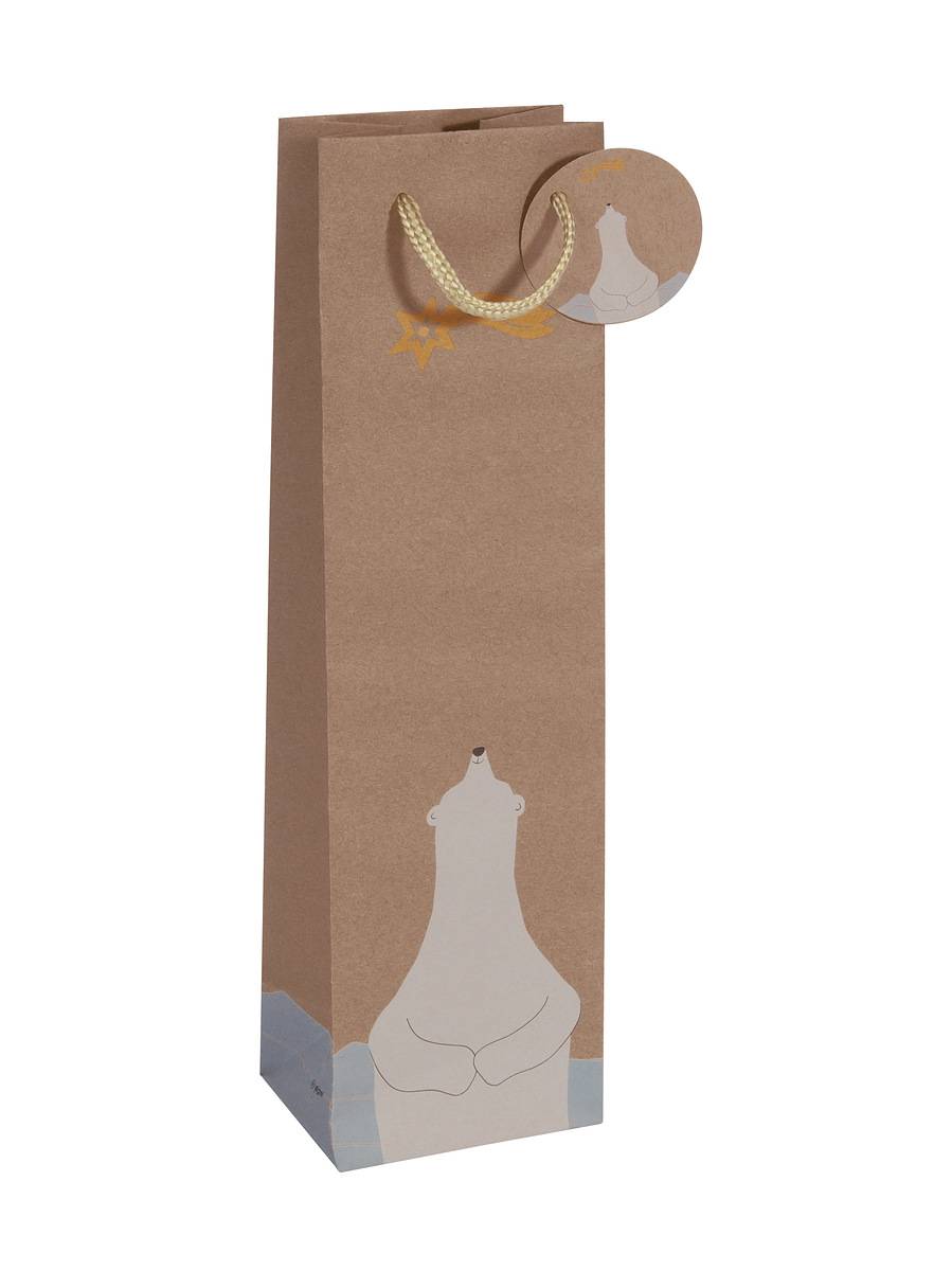 SIGEL Geschenktasche Flasche - beige - mit Bodeneinlage, Geschenkanhänger und farblich abgestimmten Tragekordeln