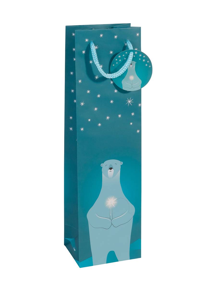 SIGEL Geschenktasche Flasche - petrol - mit Bodeneinlage, Geschenkanhänger und farblich abgestimmten Tragekordeln