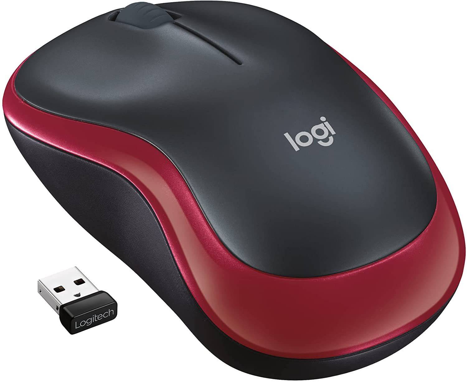 Logitech M185 Kabellose Maus, 2,4 GHz mit USB-Nano-Empfänger, 12 Monate Batterielaufzeit, 1000 DPI Optical Tracking Rot