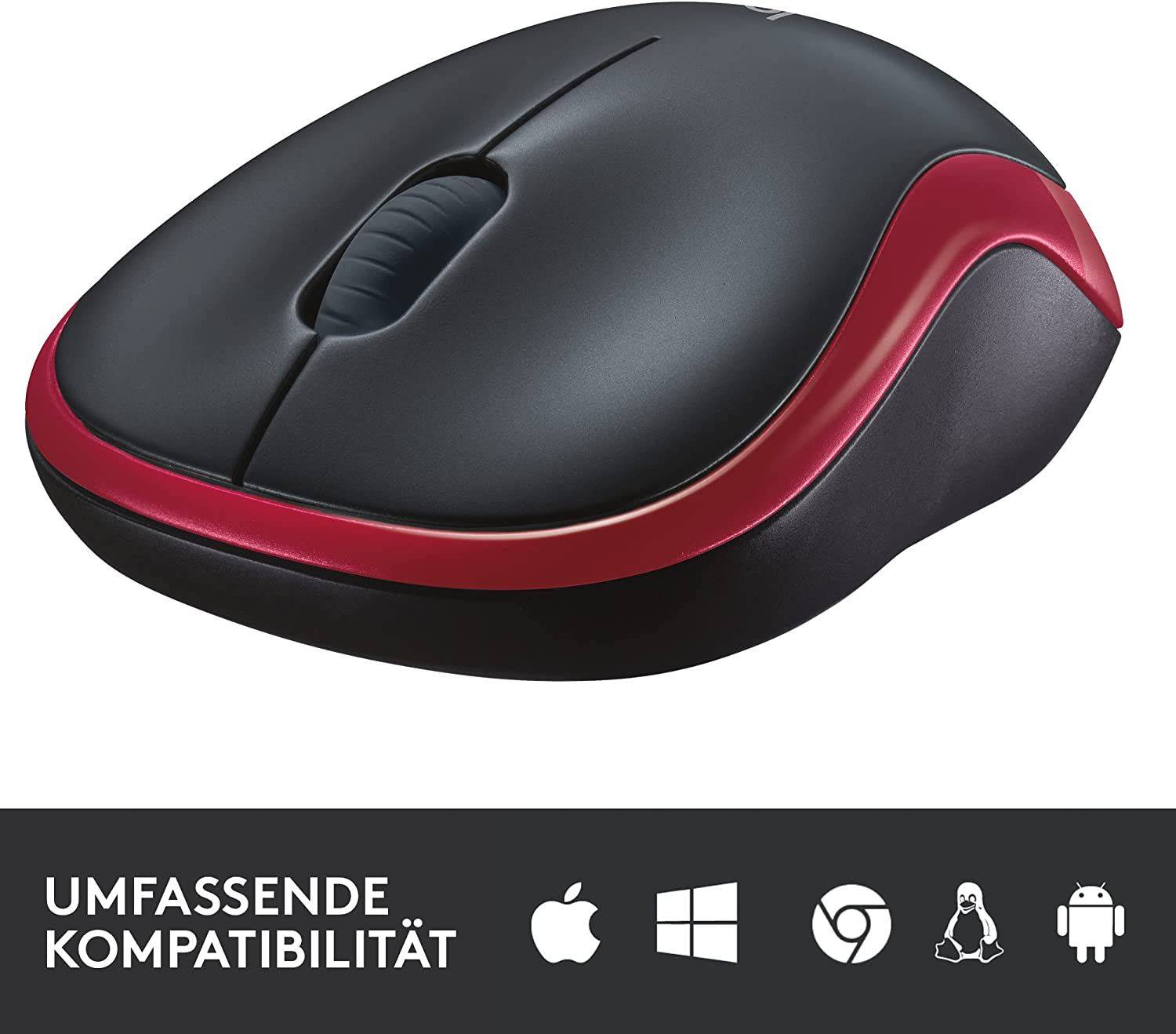 Logitech M185 Kabellose Maus, 2,4 GHz mit USB-Nano-Empfänger, 12 Monate Batterielaufzeit, 1000 DPI Optical Tracking Rot