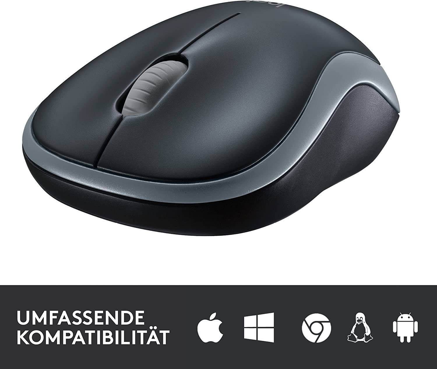 Logitech M185 Kabellose Maus, 2,4 GHz mit USB-Nano-Empfänger, 12 Monate Batterielaufzeit, 1000 DPI Optical Tracking Grau
