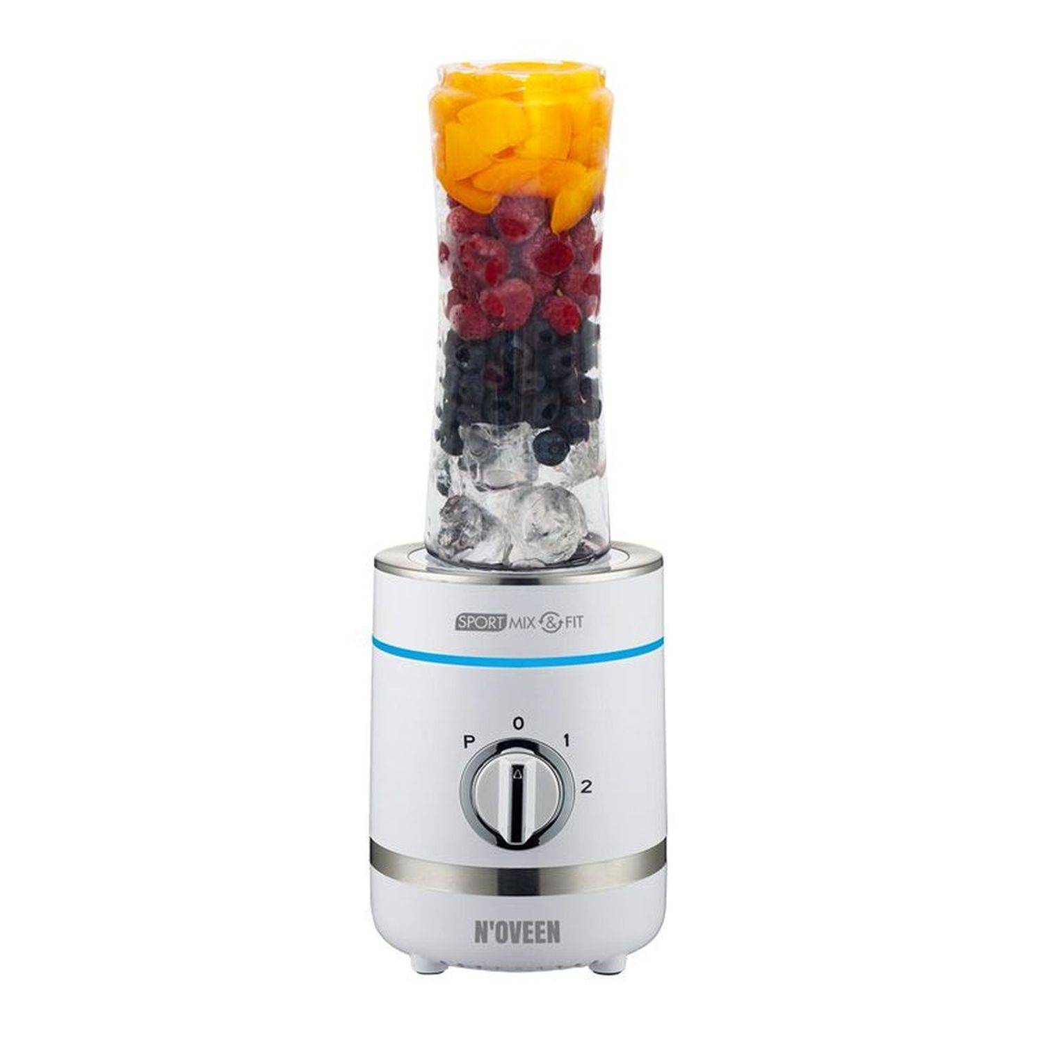 N'OVEEN Mixer Smoothie Maker, High Performance Mixer 300 W & 2 x Smoothie Flaschen 0,6 L & Mühle zum Zerkleinern