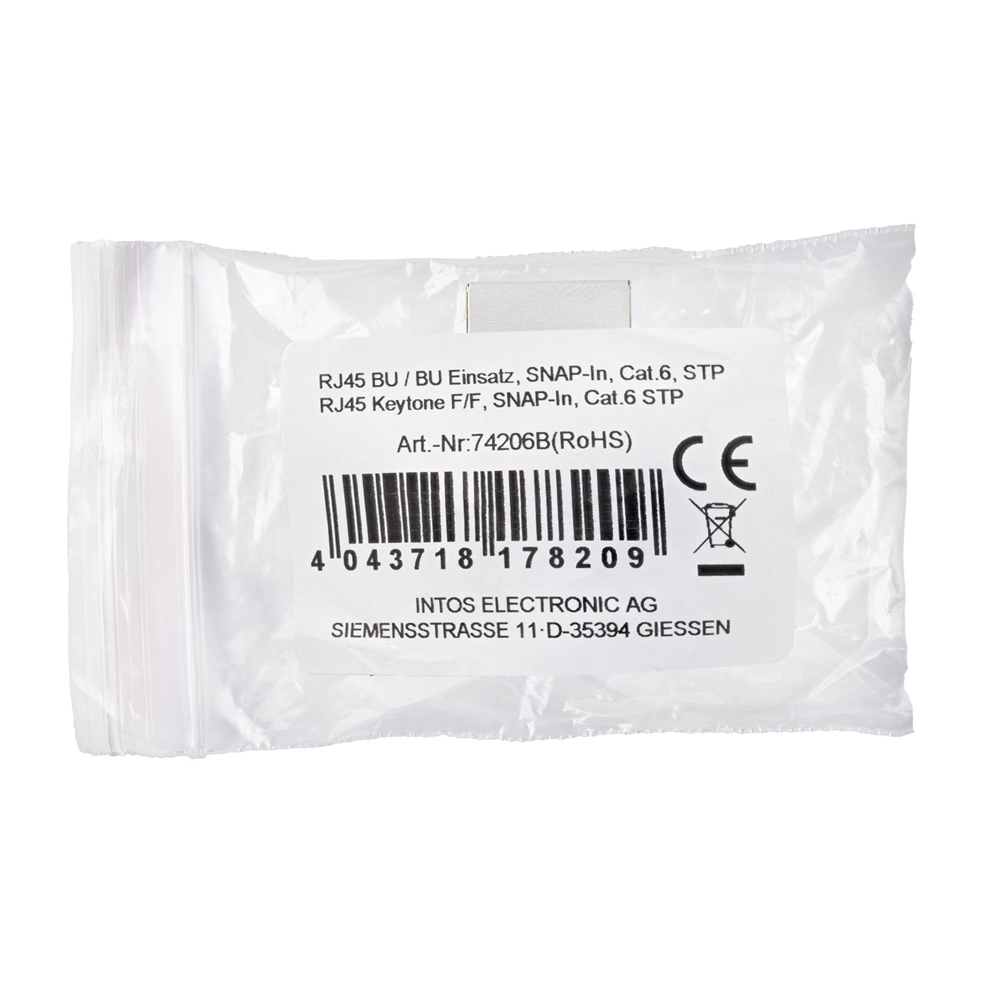 INLINE - Keystone RJ45 Buchse / Buchse Einsatz - SNAP-In - Cat.6 - STP - bulk