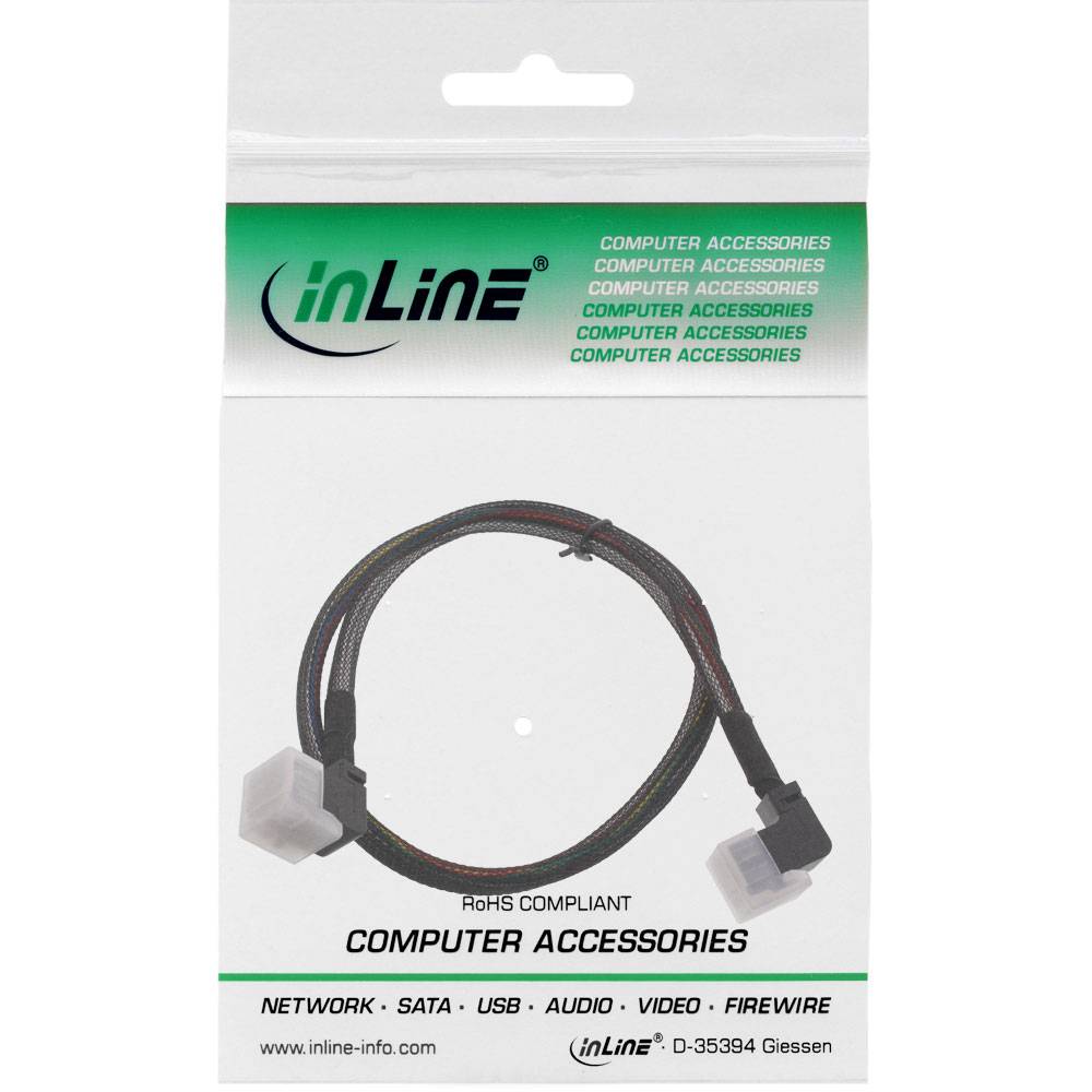 InLine® Mini-SAS HD Kabel, SFF-8643 zu SFF-8643, beidseitig gewinkelt, mit Sideband, 0,5m