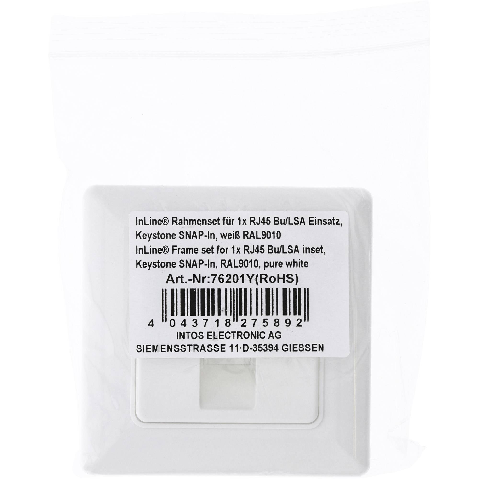 INLINE - Rahmenset für 1x RJ45 Bu/LSA Einsatz - Keystone SNAP-In - weiß RAL9010
