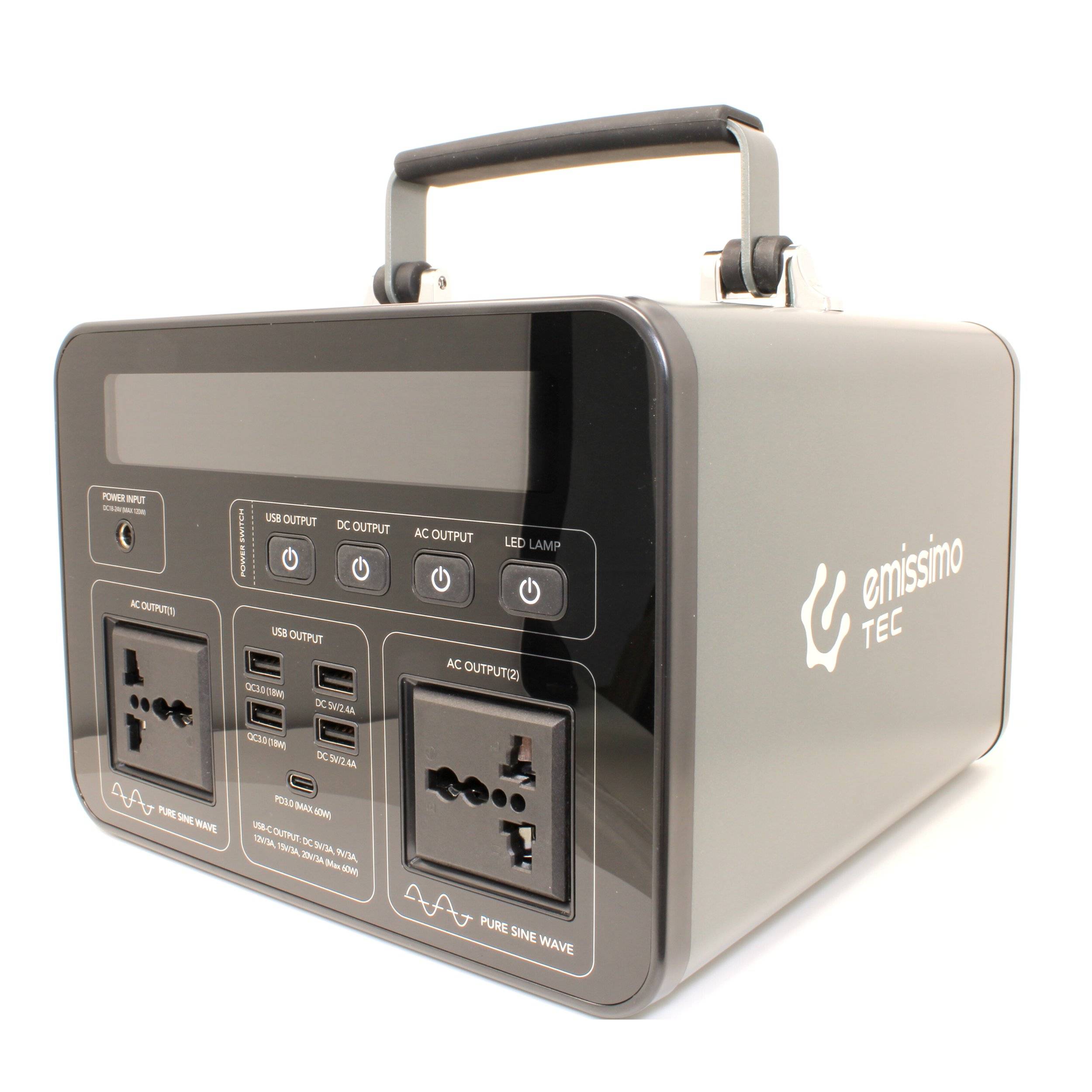 Emissimo Tec Powerstation für den Notfall:  Steckdose 500Wh - 220Vac + 5 Ausgänge