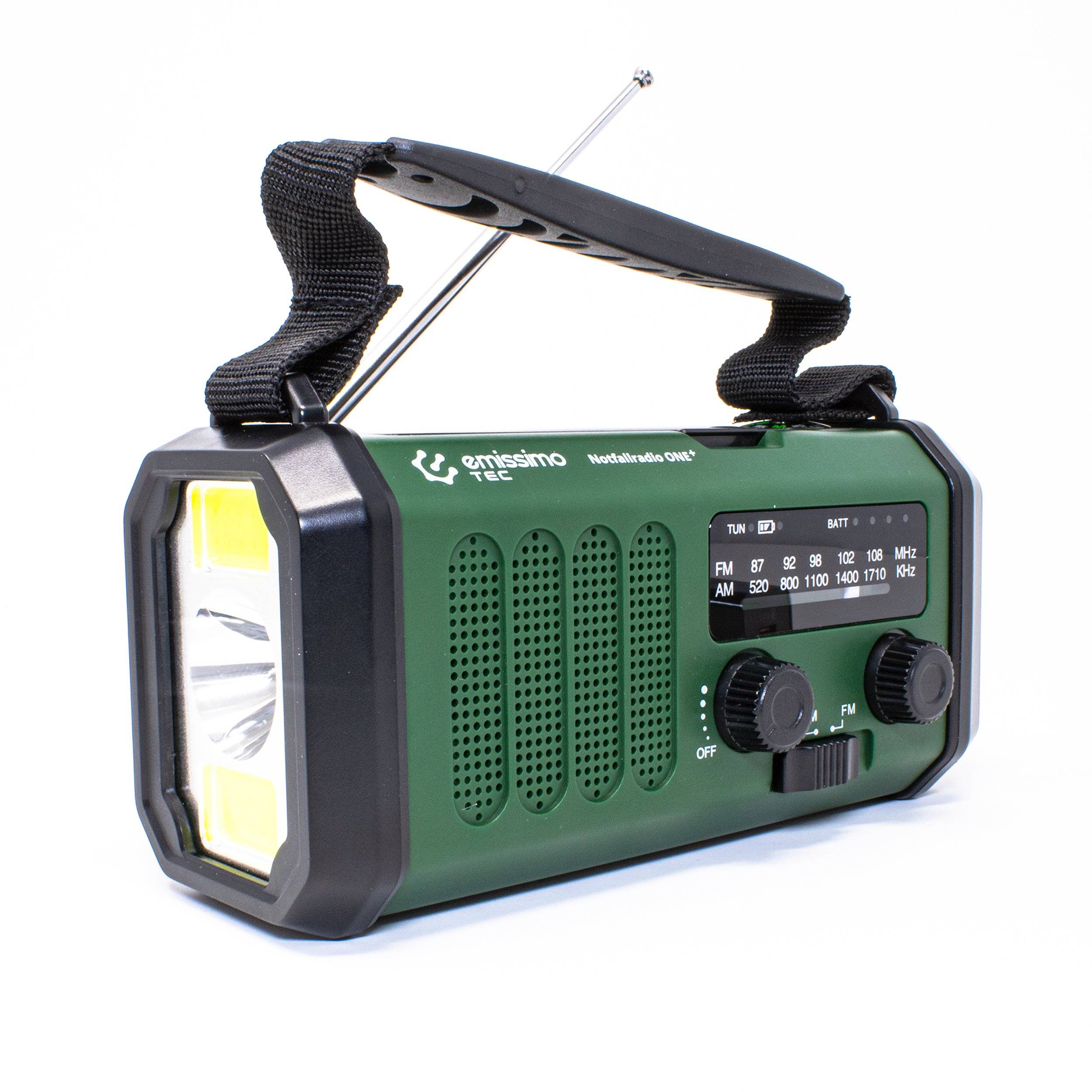 Emissimo Tec Solarradio -ONE-Plus Notfallradio Kurbelradio Powerbank Taschenlampe Dunkel-Grün