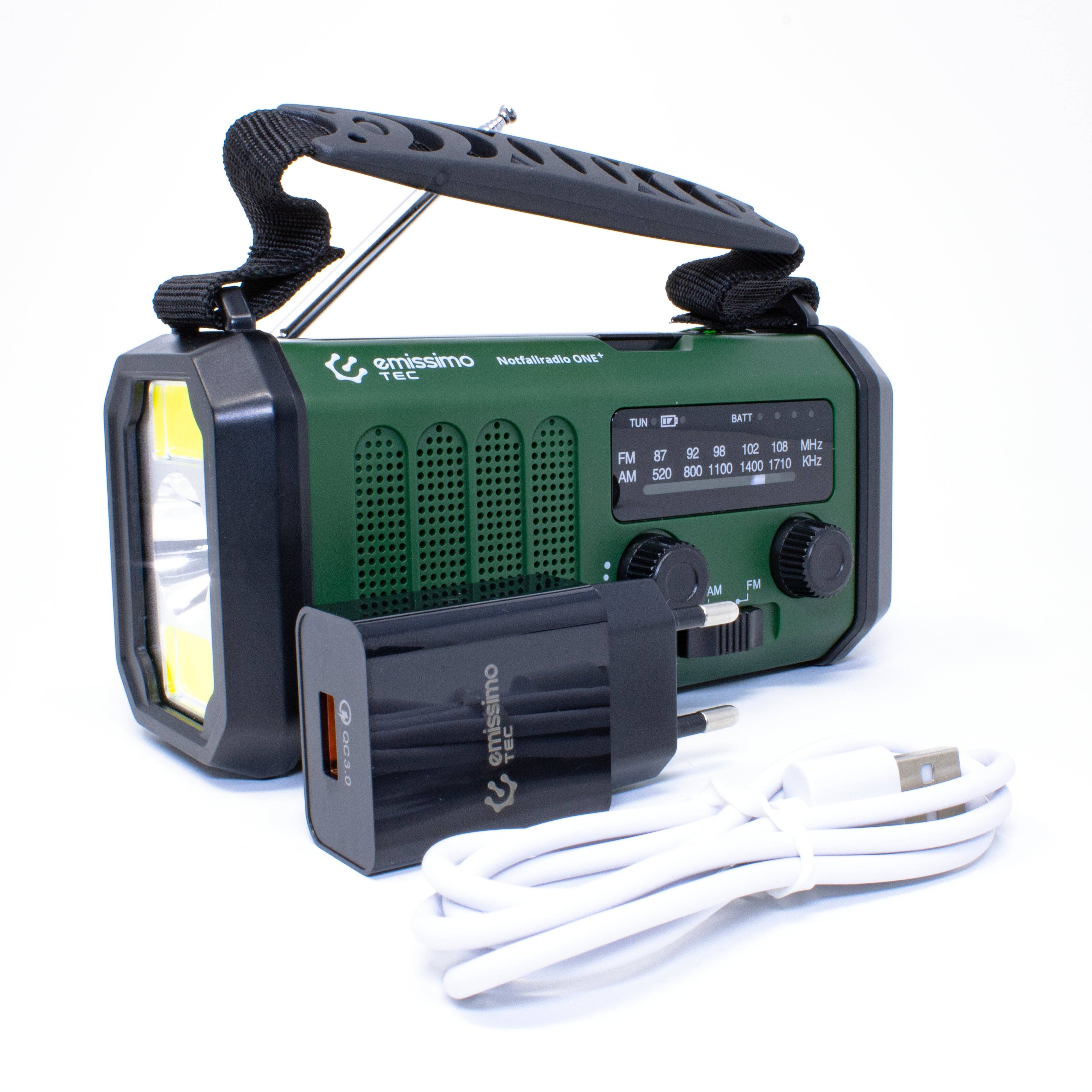 Emissimo Tec Solarradio -ONE-Plus Notfallradio Kurbelradio Powerbank Taschenlampe Dunkel-Grün