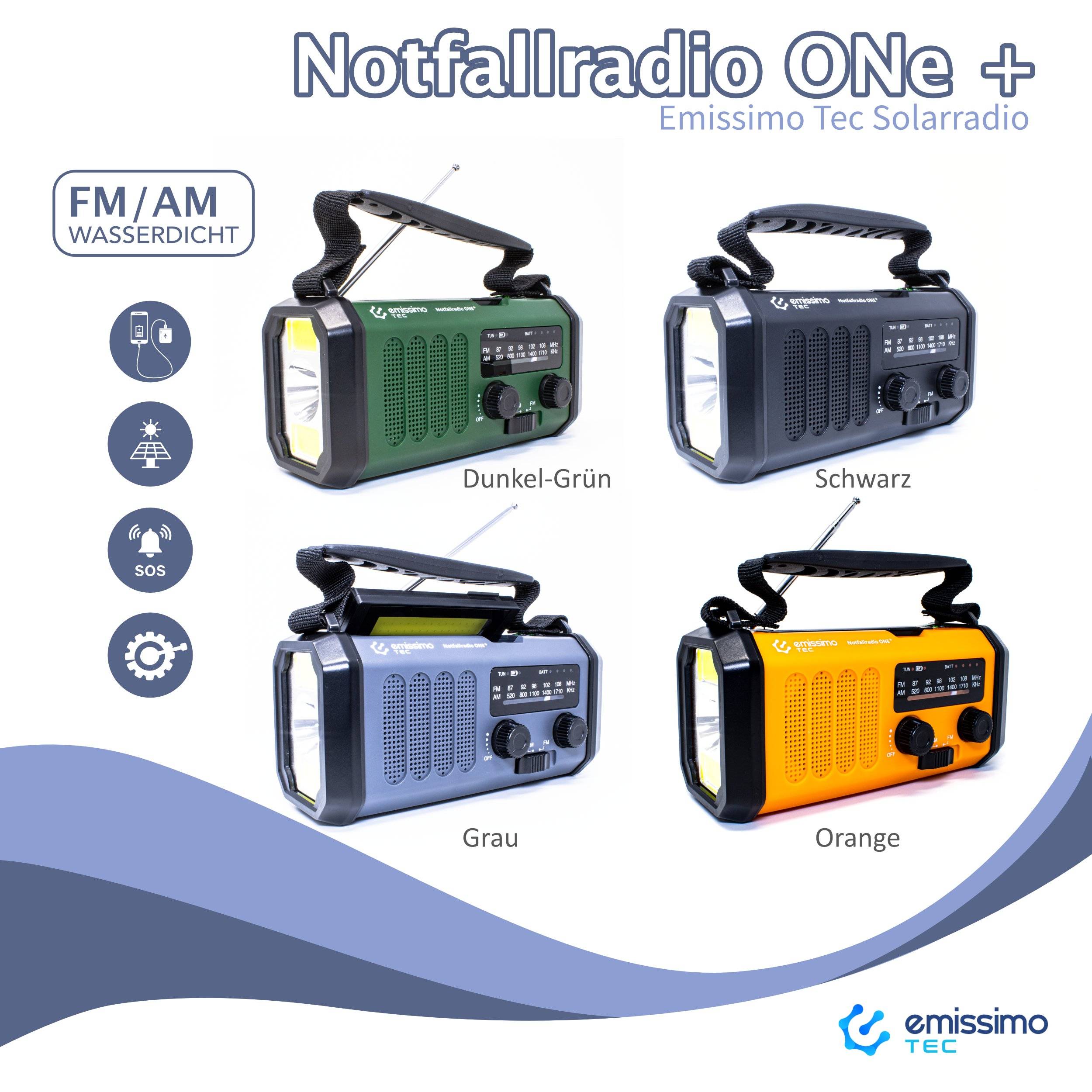 Emissimo Tec Solarradio -ONE-Plus Notfallradio Kurbelradio Powerbank Taschenlampe Dunkel-Grün
