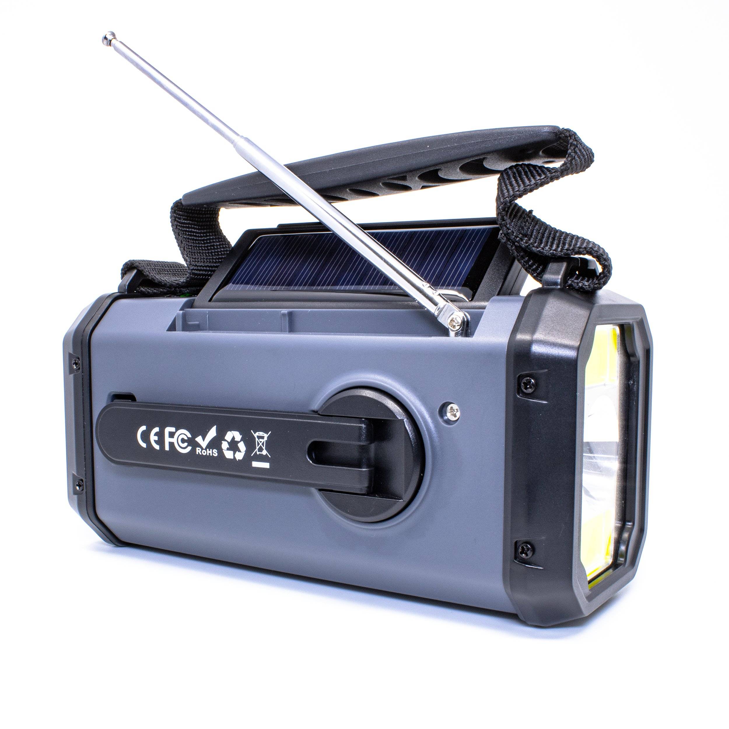 Emissimo Tec Solarradio -ONE-Plus Notfallradio Kurbelradio Powerbank Taschenlampe USB-C Grau