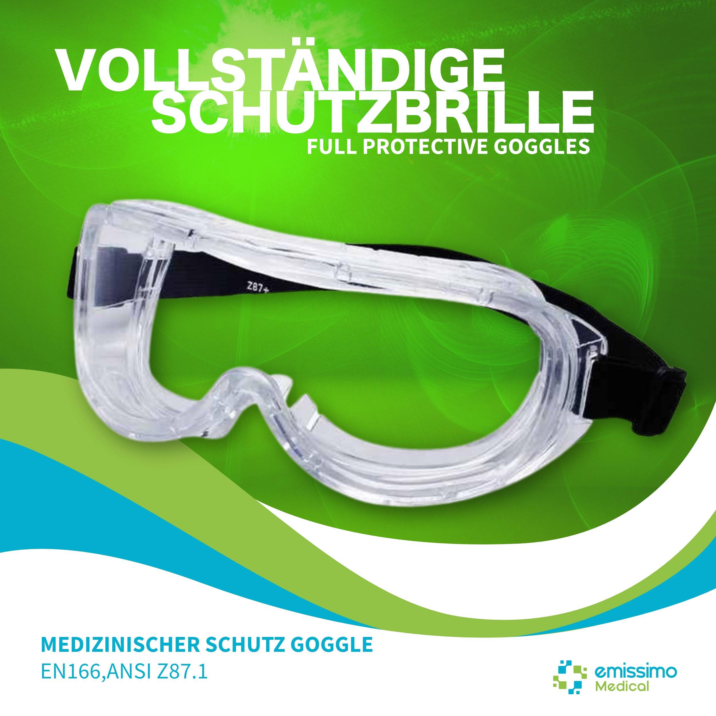 Medical Class I  PVC Schutzbrille Überbrille Anti-Fog transparent mit Gummiband