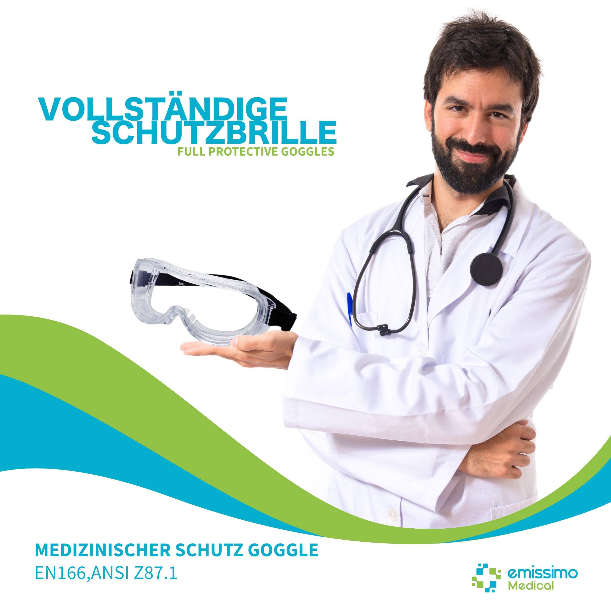 Medical Class I  PVC Schutzbrille Überbrille Anti-Fog transparent mit Gummiband