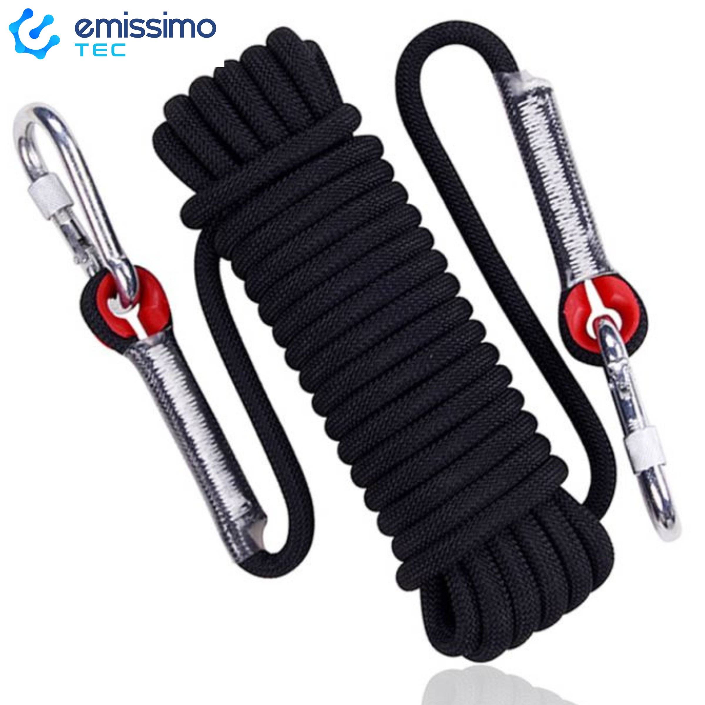 Rettungsseil Mehrzweckseil Kletterseil schwarz 2 x Eisen Karabiner 10m EN 892:2012+A1:2016