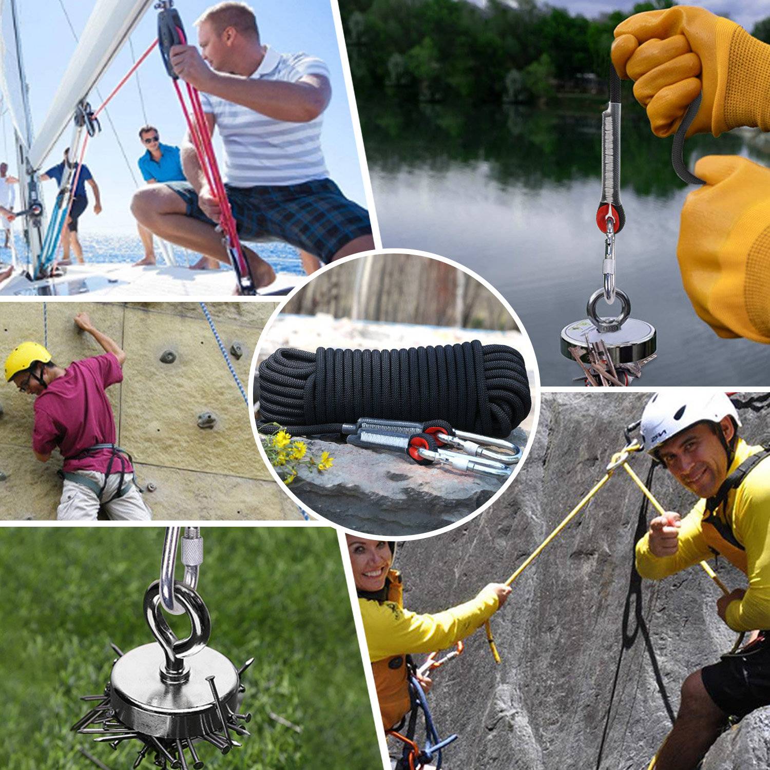 Rettungsseil Mehrzweckseil Kletterseil schwarz 2 x Eisen Karabiner 10m EN 892:2012+A1:2016