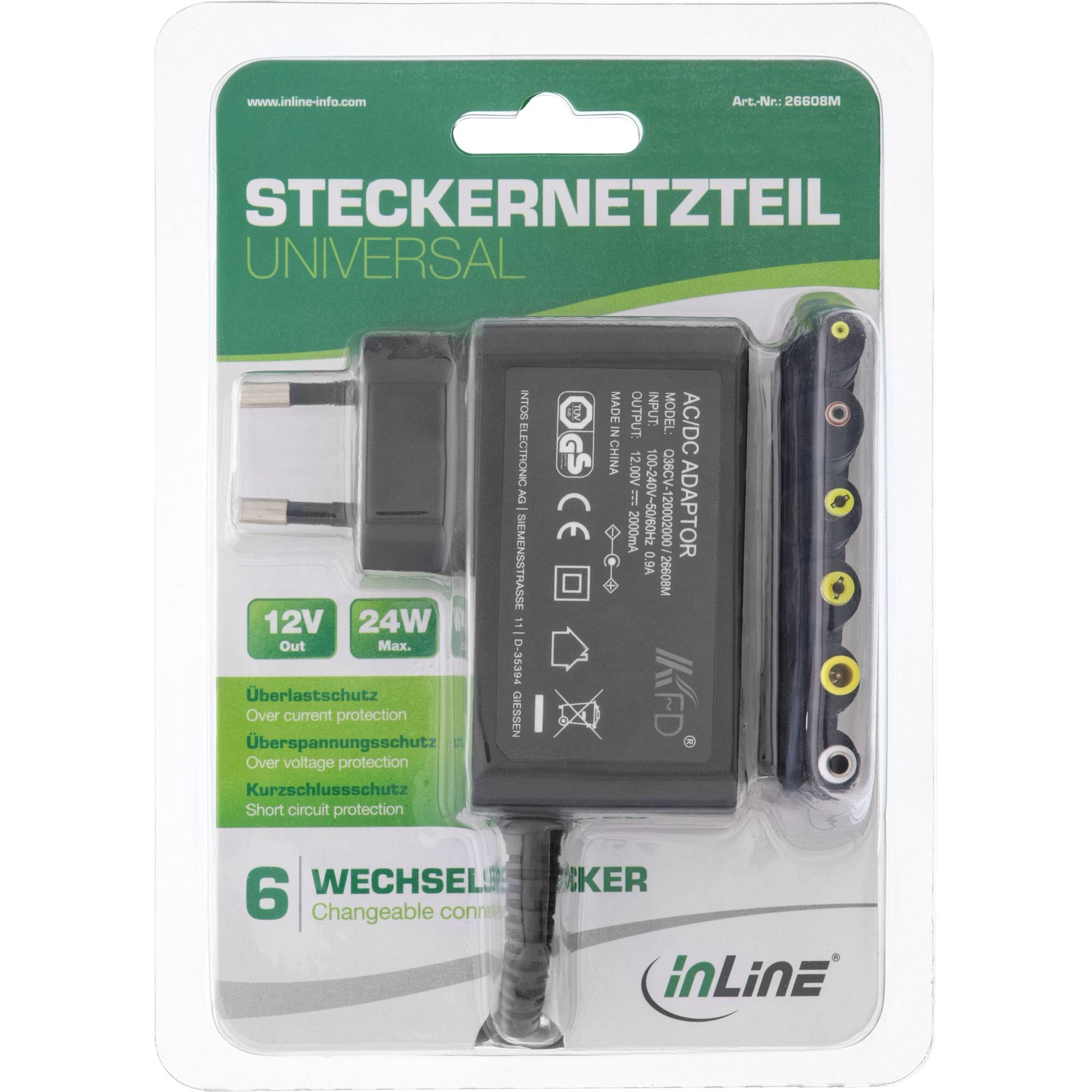 INLINE - Universal Steckernetzteil - 12V / 24W mit 6 Wechselsteckern