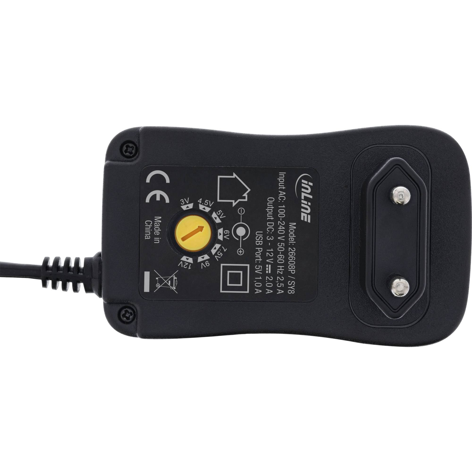 INLINE - Universal Steckernetzteil 30W mit USB - 110-240V auf 3-12V - max. 2500mA