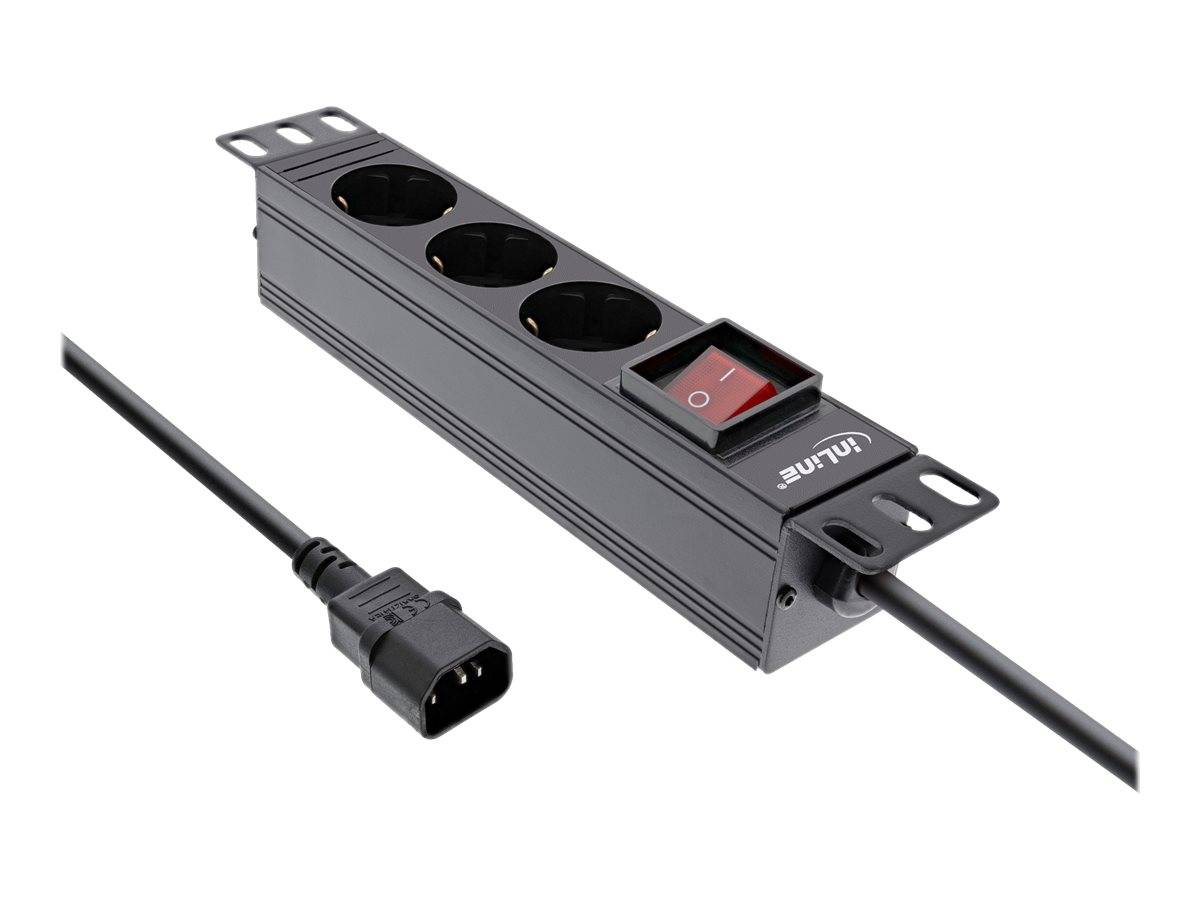 INLINE - 10"" Steckdosenleiste - 3-fach Schutzkontakt - C14 Anschluss - mit Schalter