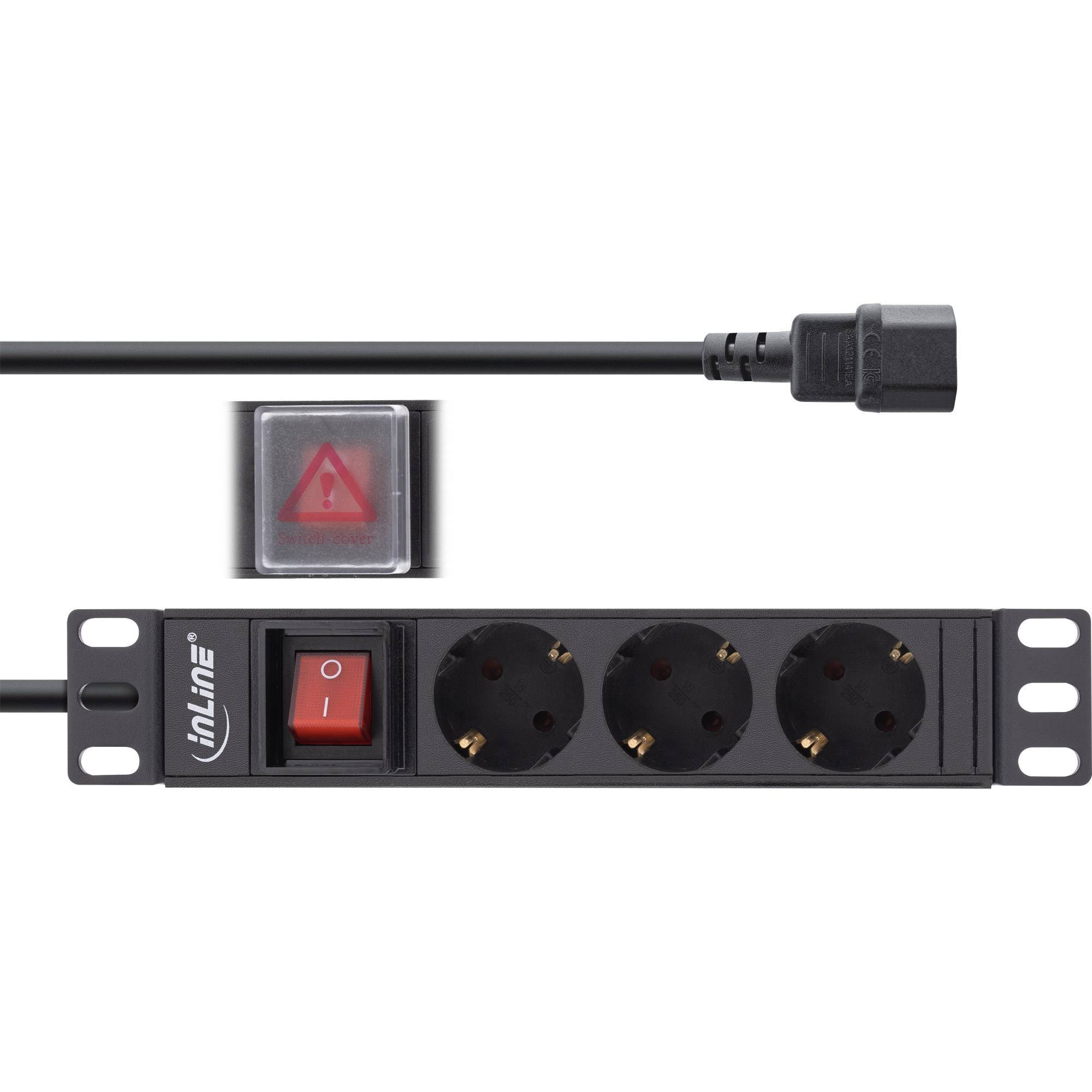INLINE - 10"" Steckdosenleiste - 3-fach Schutzkontakt - C14 Anschluss - mit Schalter