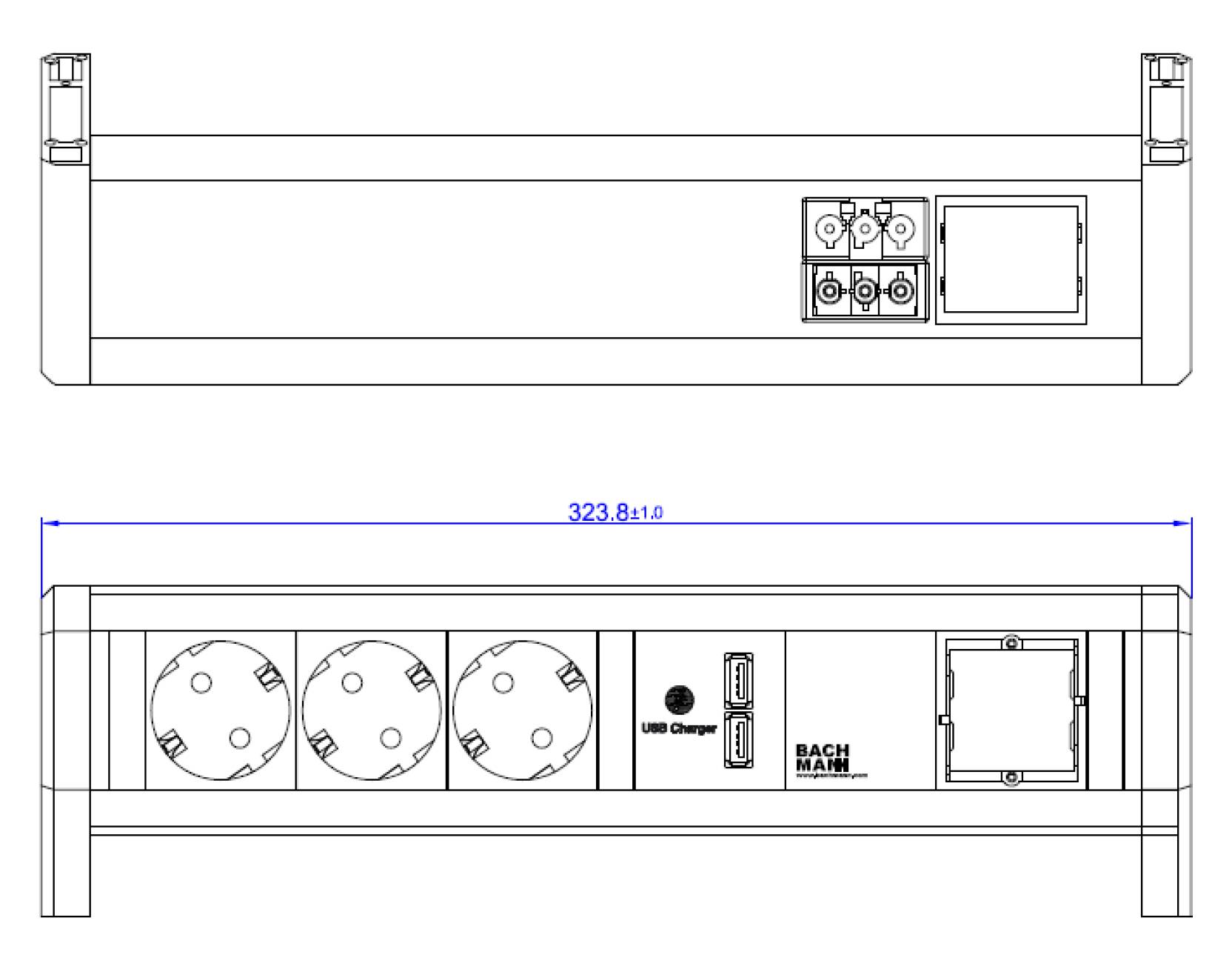 Bachmann DESK 1 - Steckdosenleiste - 2 Custom-Modul - Wechselstrom 230 V - Eingabe, Eingang GST18i3 - Ausgangsanschlüsse