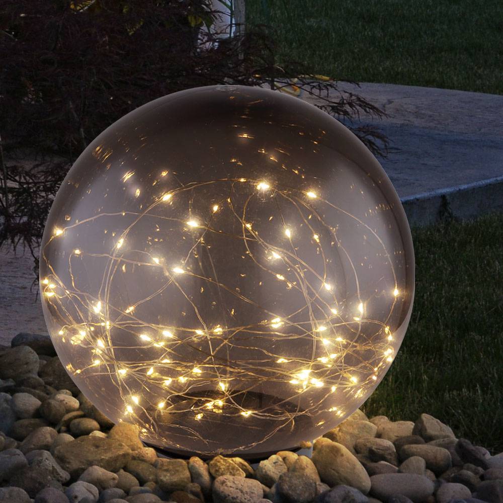 Solarleuchte Kugel rauchfarben Außenleuchte Solarkugel Außen Solarkugel, schwarz, 40x LED 0,06W warmweiß, DxH 25x36 cm