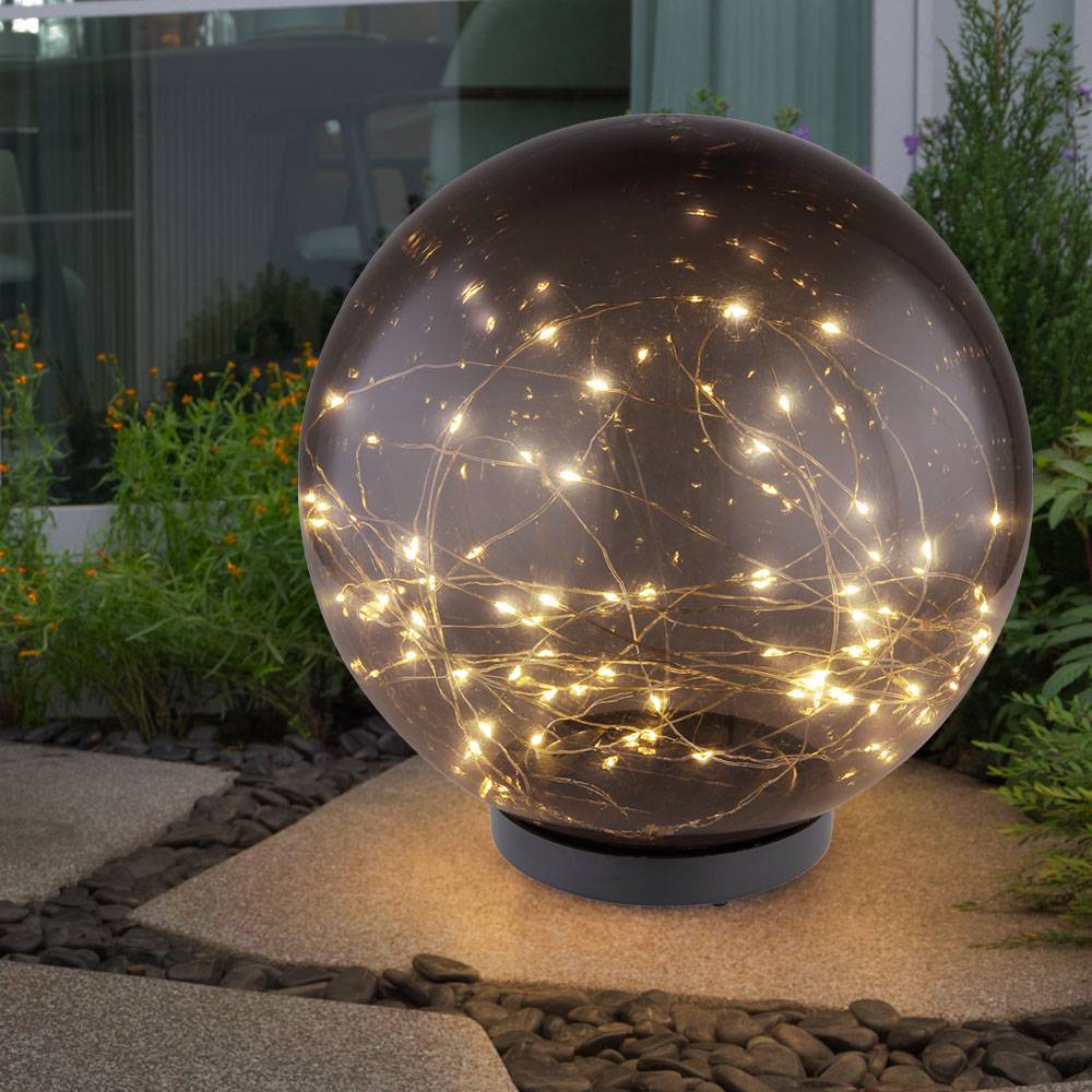 Solarleuchte Kugel rauchfarben Außenleuchte Solarkugel Außen Solarkugel, schwarz, 40x LED 0,06W warmweiß, DxH 25x36 cm